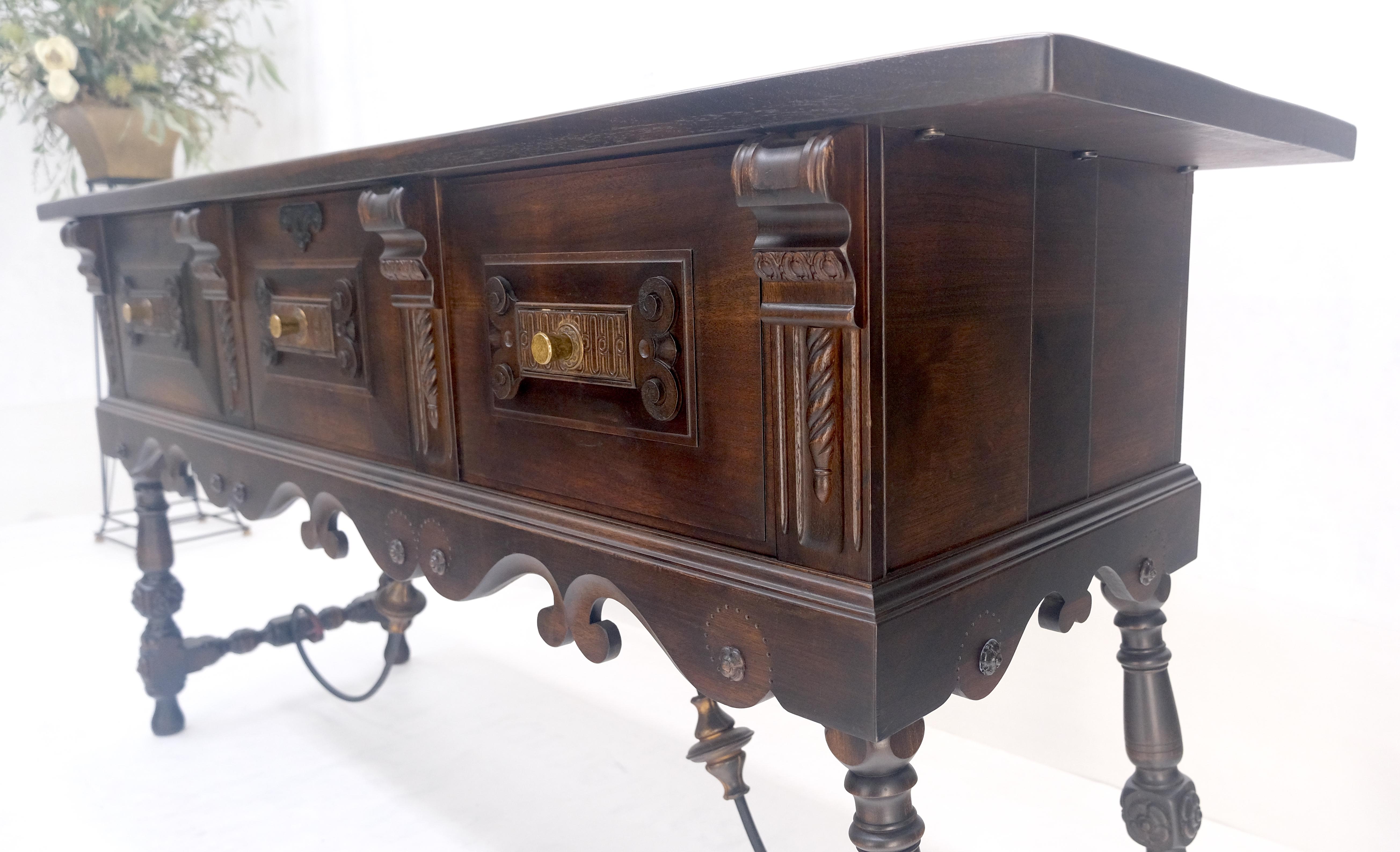 Solido piano con base a cavalletto e 3 porte - Credenza Server Console Coloniale Spagnola MINT in vendita 2