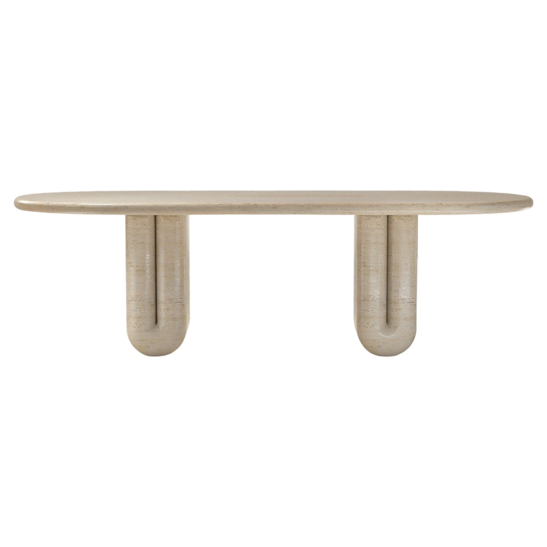 Solid Travertin Dining Table by Arthur Vallin For Sale