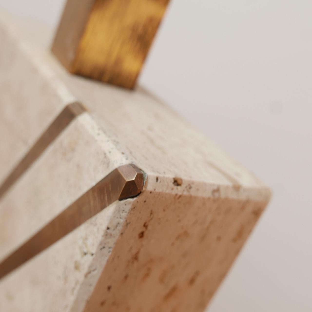 Belgian Solid Travertine and Brass Mid-Century Belgium Table Lamp