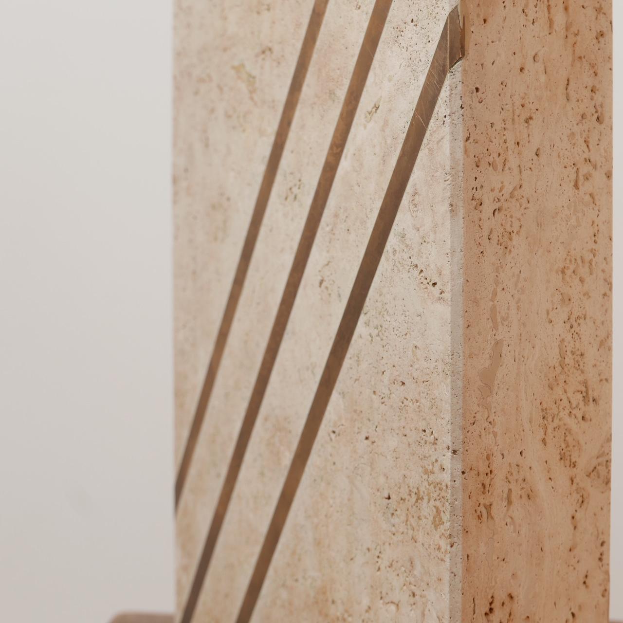 20th Century Solid Travertine and Brass Mid-Century Belgium Table Lamp For Sale