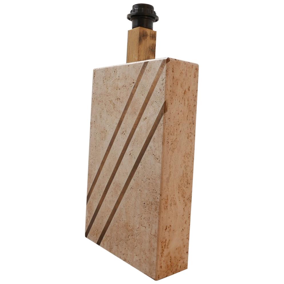 Solid Travertine and Brass Mid-Century Belgium Table Lamp For Sale