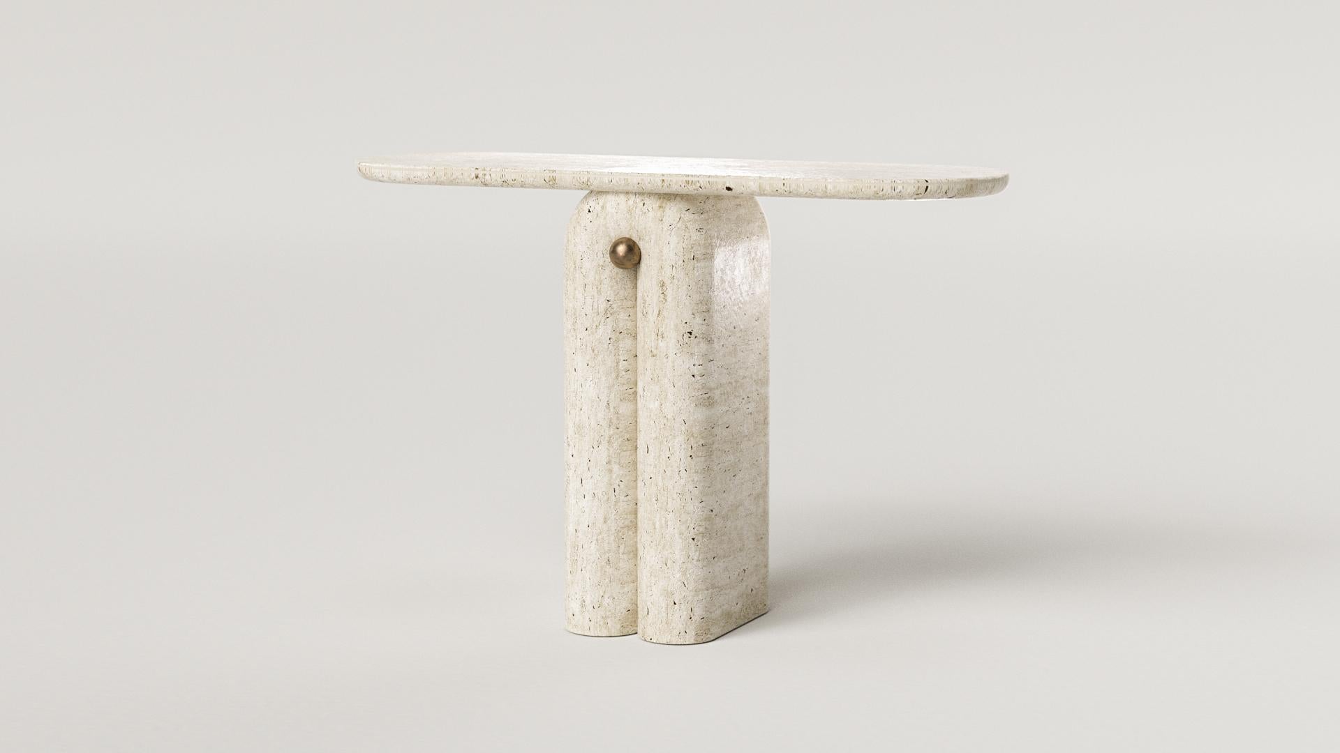 Hand-Crafted Solid Travertine & Brass Console by Arthur Vallin For Sale