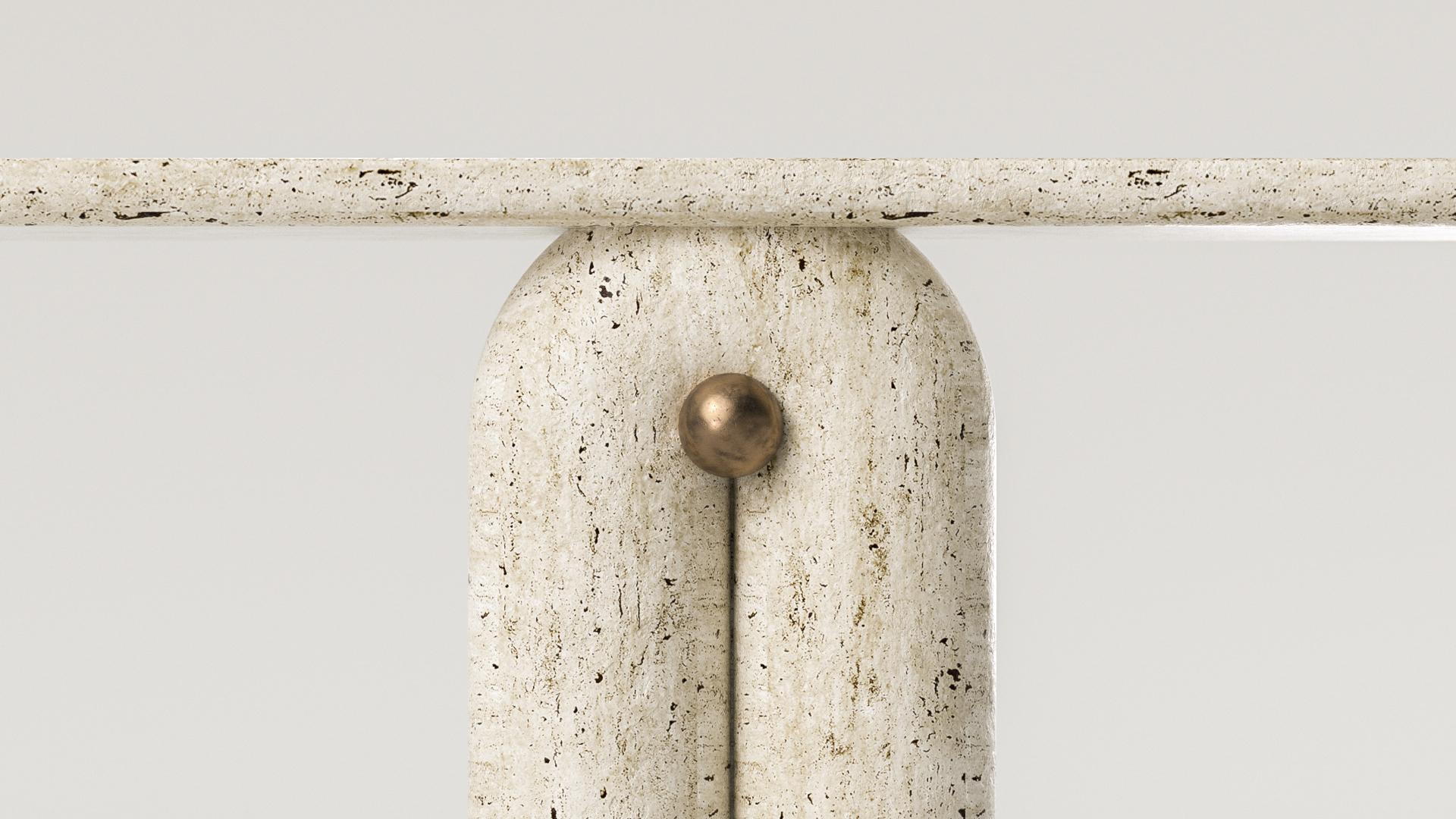 Contemporary Solid Travertine & Brass Console by Arthur Vallin For Sale