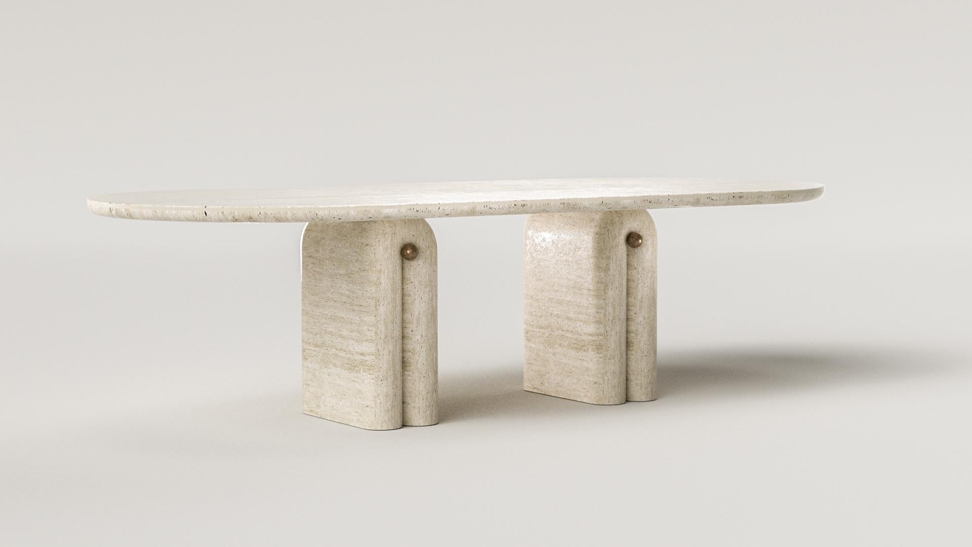 Hand-Crafted Solid Travertine & Brass Dining Pearl Table by Arthur Vallin For Sale