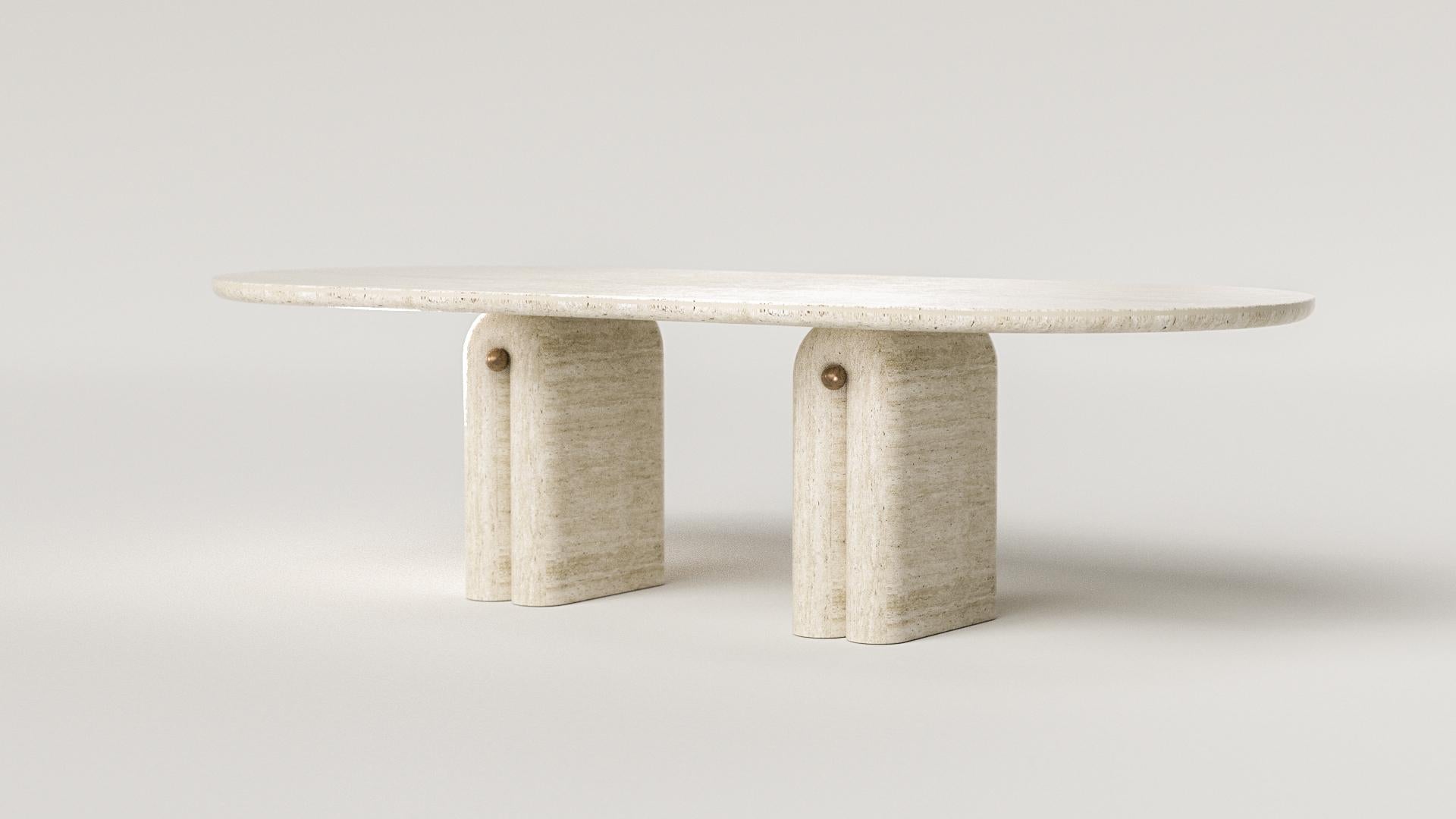 Solid Travertine & Brass Dining Pearl Table by Arthur Vallin In New Condition For Sale In 1204, CH