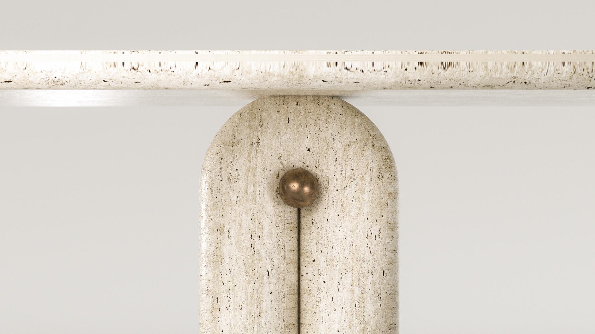 Mesa Perla de Comedor de Travertino Macizo y Latón by Arthur Vallin en venta 1