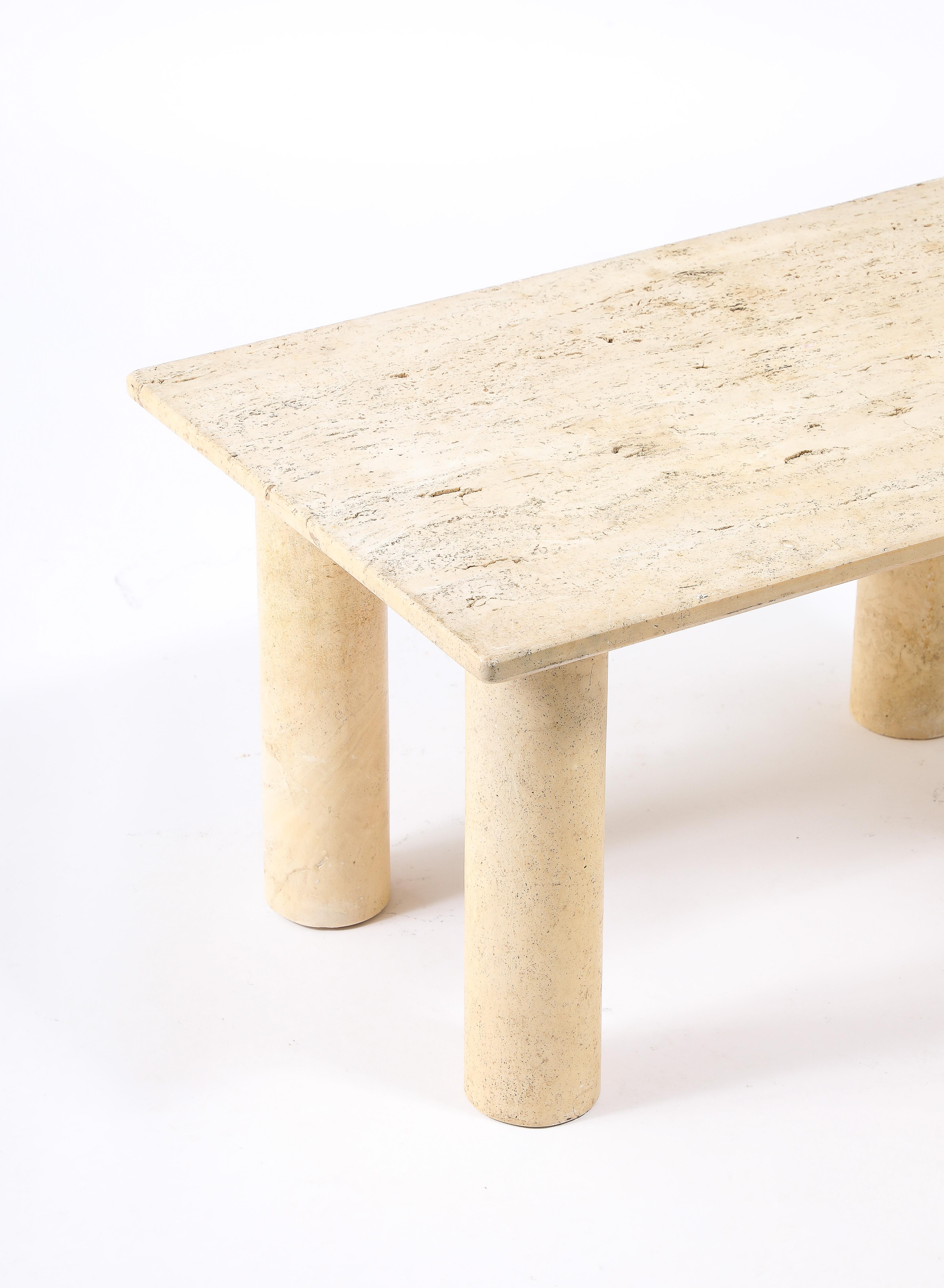 French Solid Travertine End Table For Sale