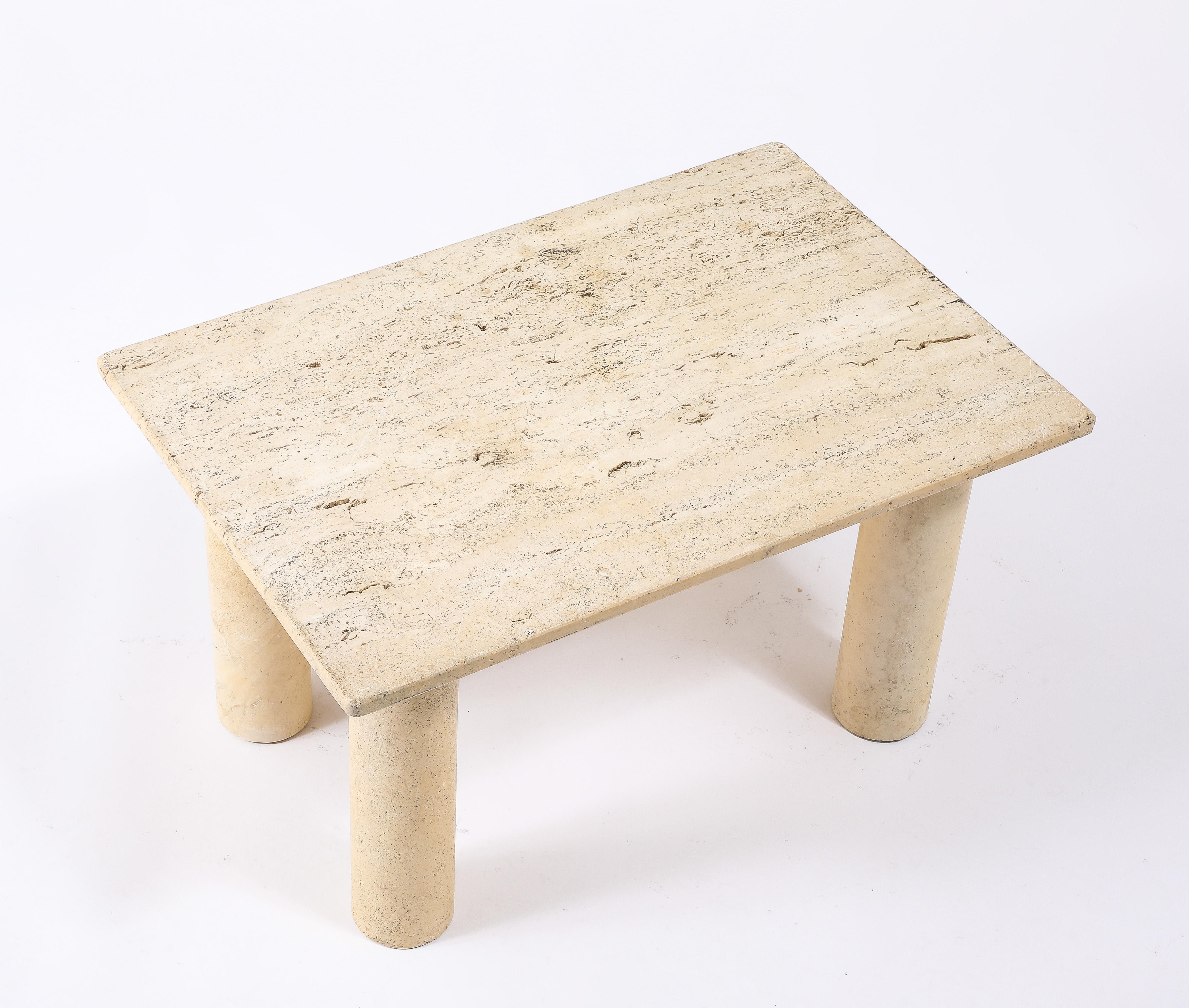Solid Travertine End Table In Good Condition For Sale In New York, NY