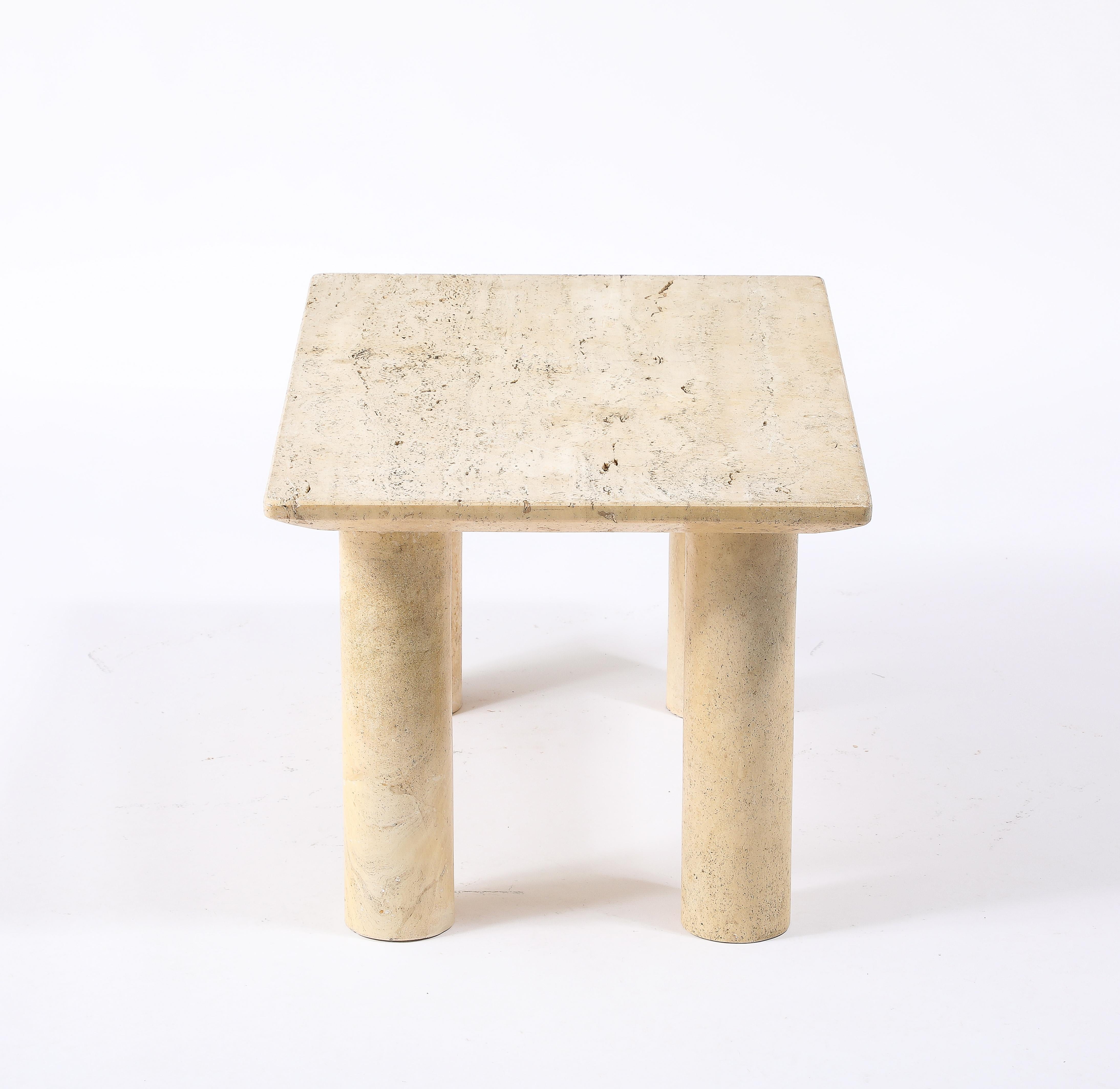 Solid Travertine End Table For Sale 1