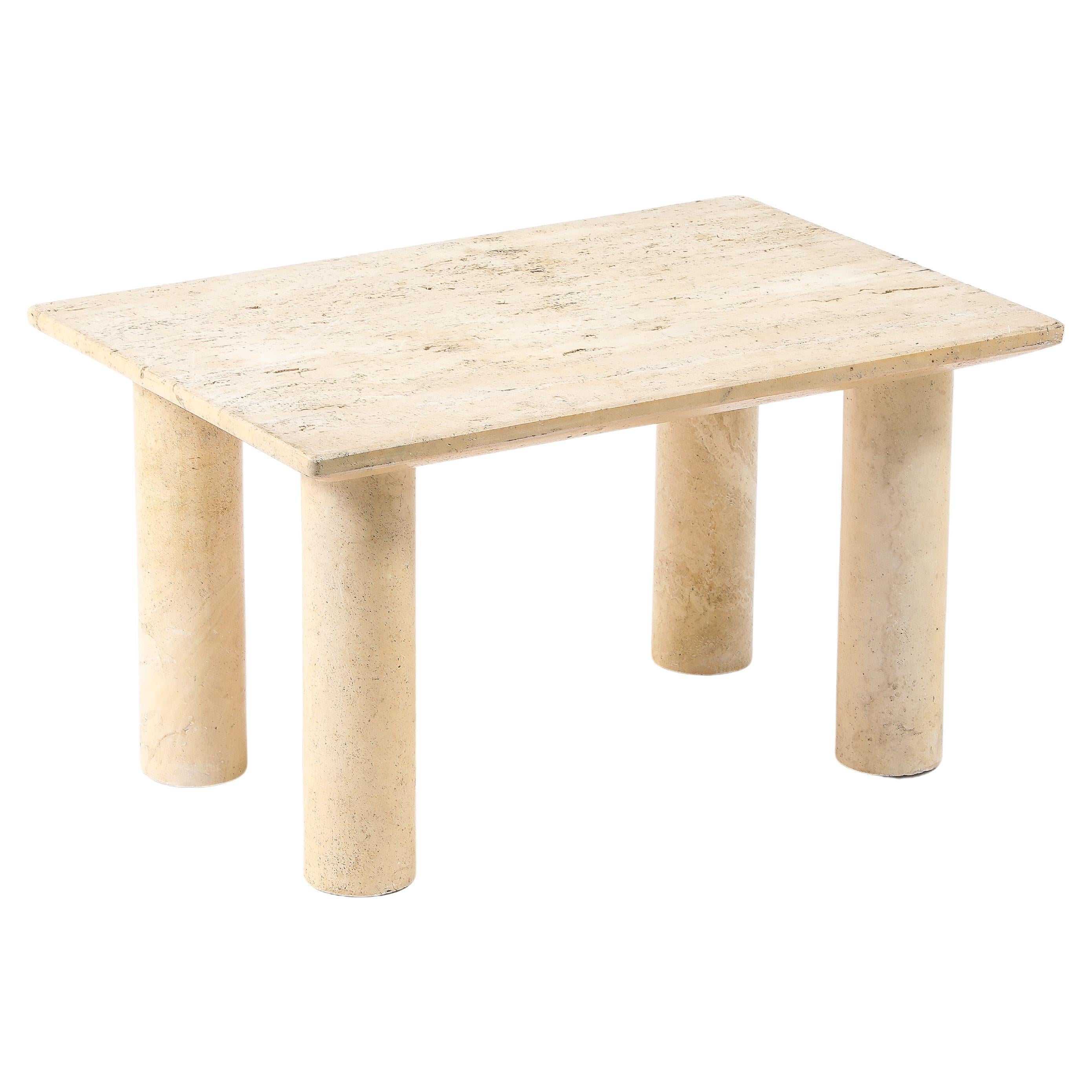 Solid Travertine End Table For Sale