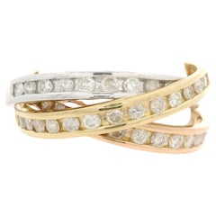 Solid Tri Color Gold Diamond Interlocking Rolling Trinity Three Band Ring sz10.5