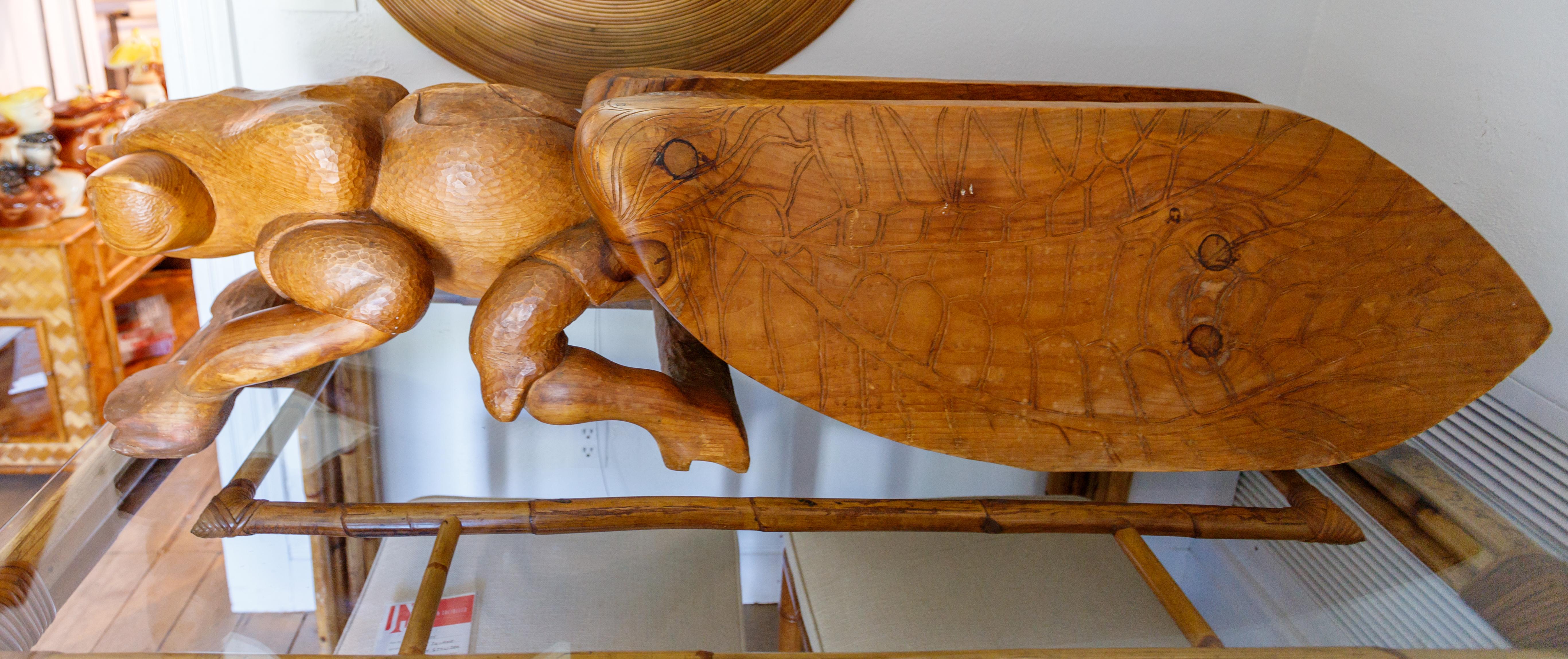 American Solid Tropical Hard Wood Sculpture in the Form of a Locust/Cicada