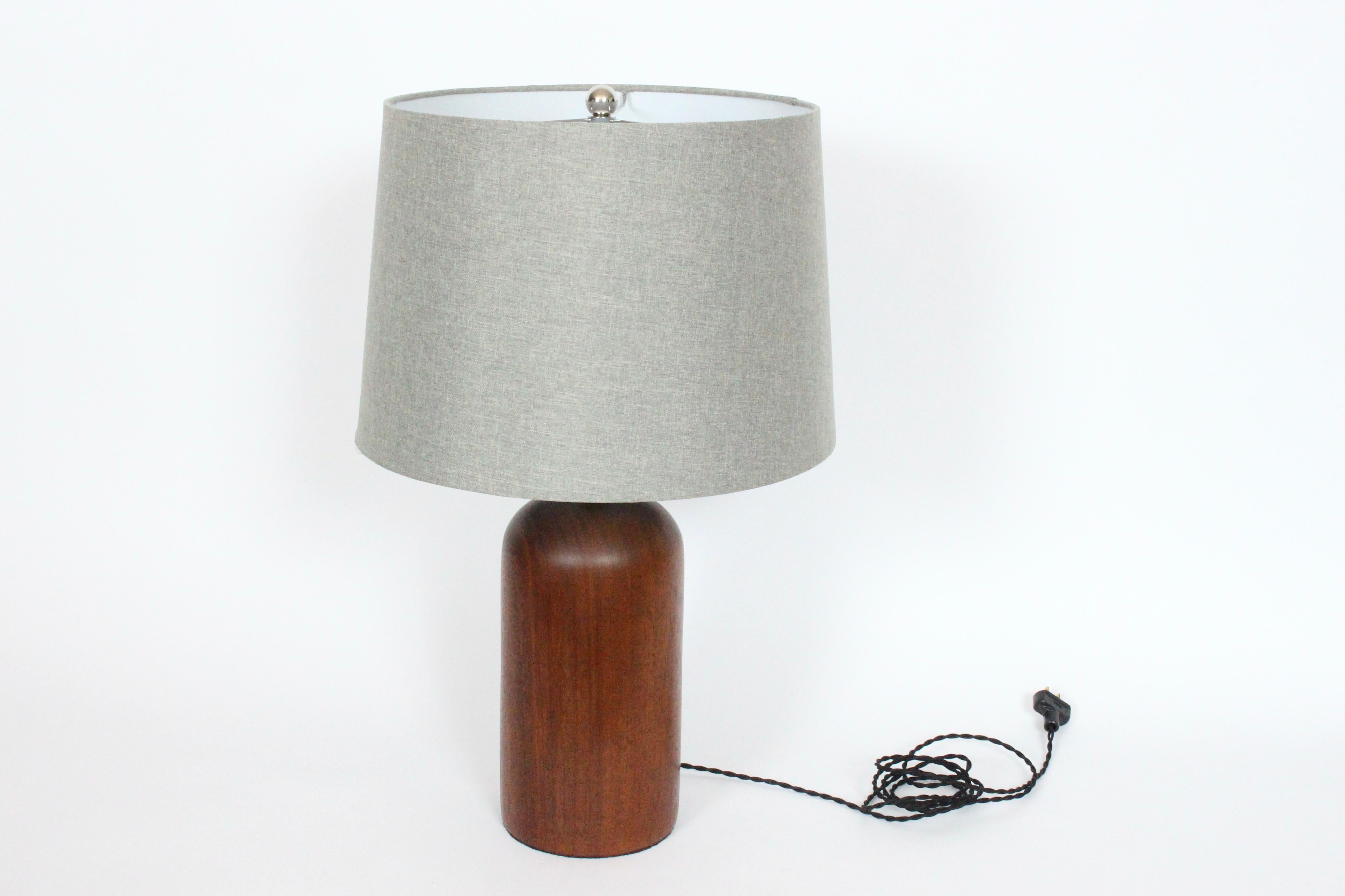 Danish Mid Century Modern Rounded Solid Dark Teak Table Lamp, 1960's In Good Condition For Sale In Bainbridge, NY