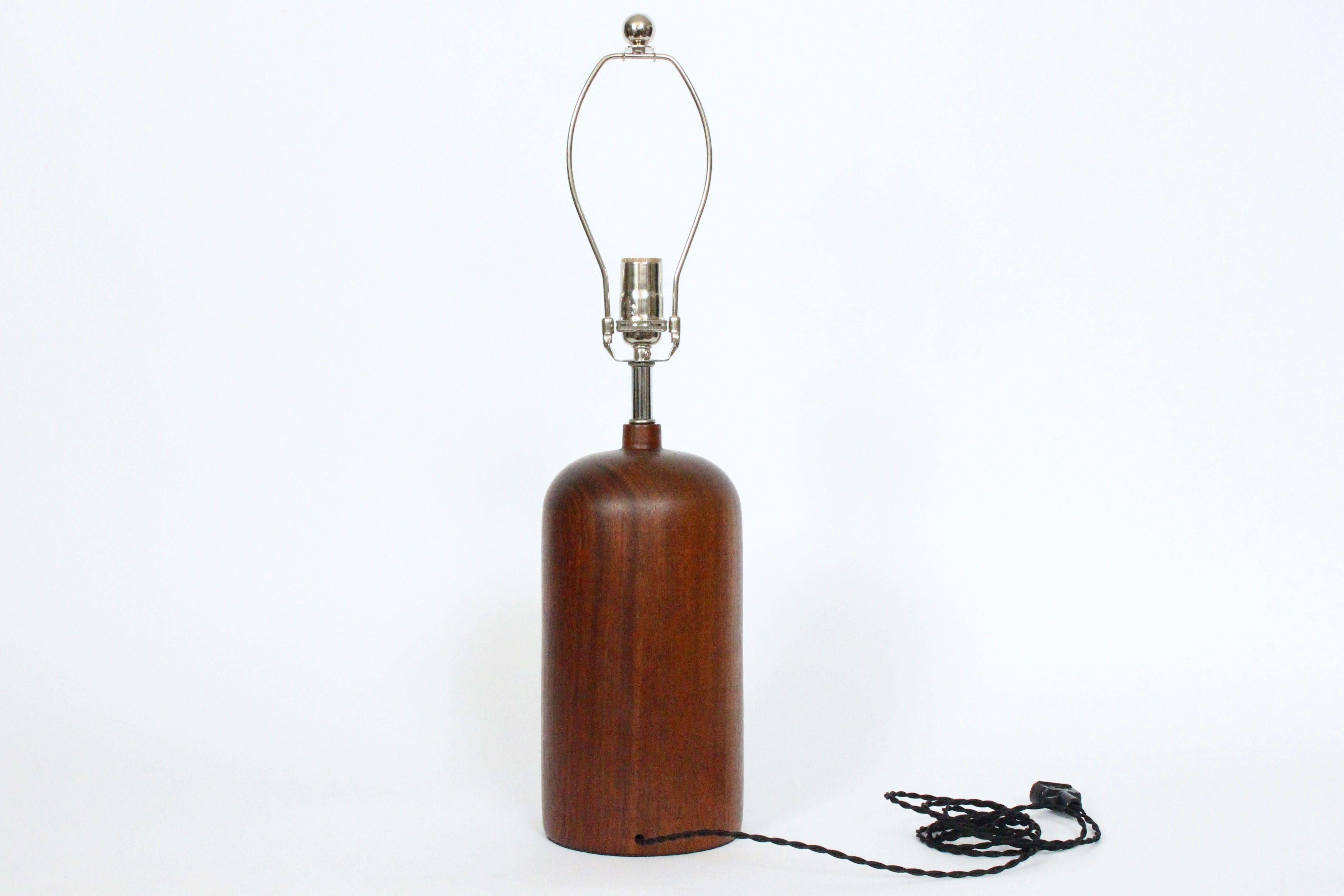 Danish Mid Century Modern Rounded Solid Dark Teak Table Lamp, 1960's For Sale 1
