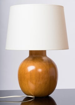 Solid Turned Pine Wood "Oblong" Table Lamp - France 1980's