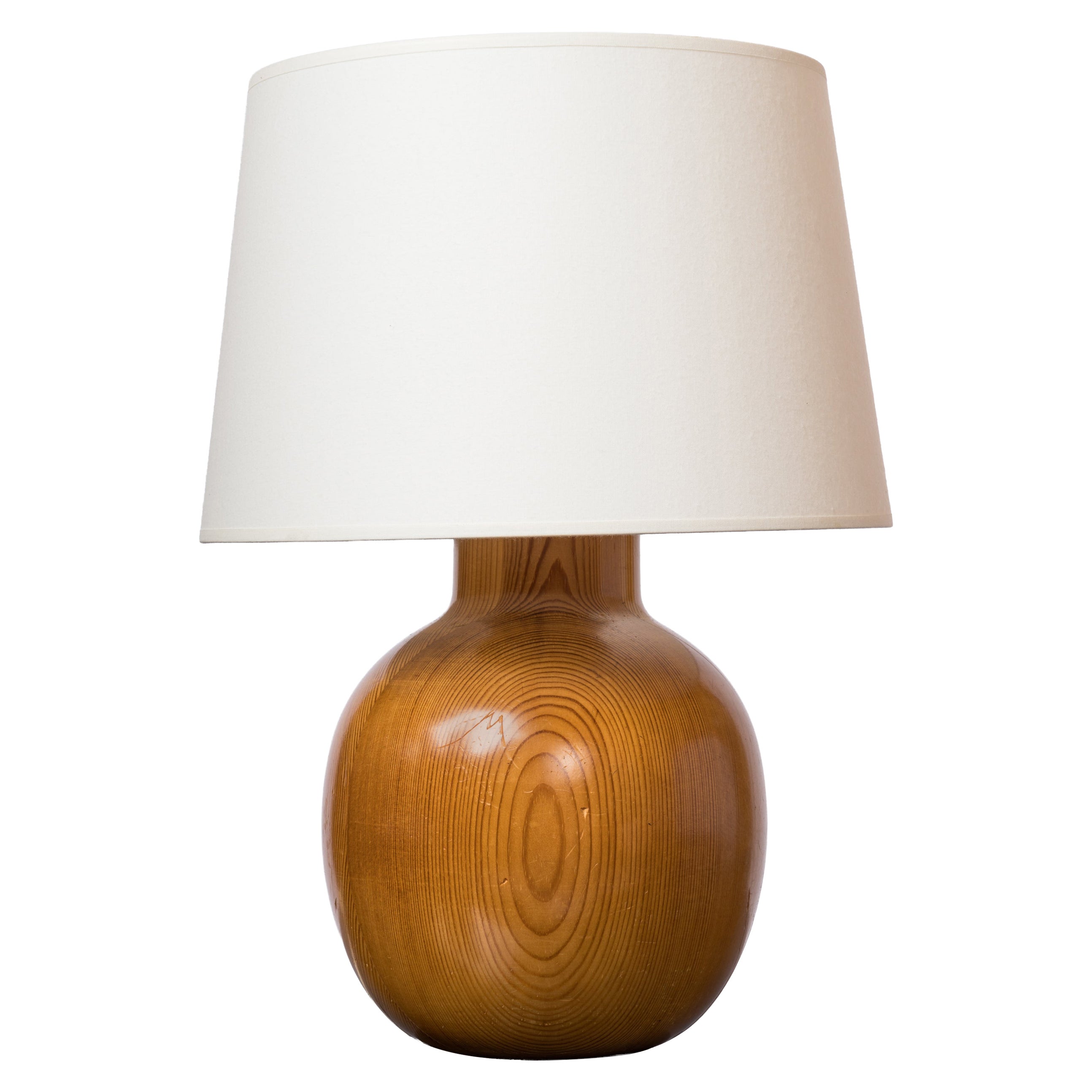 Solid Turned Pine Wood "Oblong" Table Lamp - France 1980's For Sale