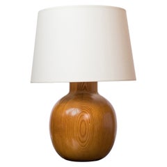 Solid Turned Pine Wood "Oblong" Table Lamp - France 1980's