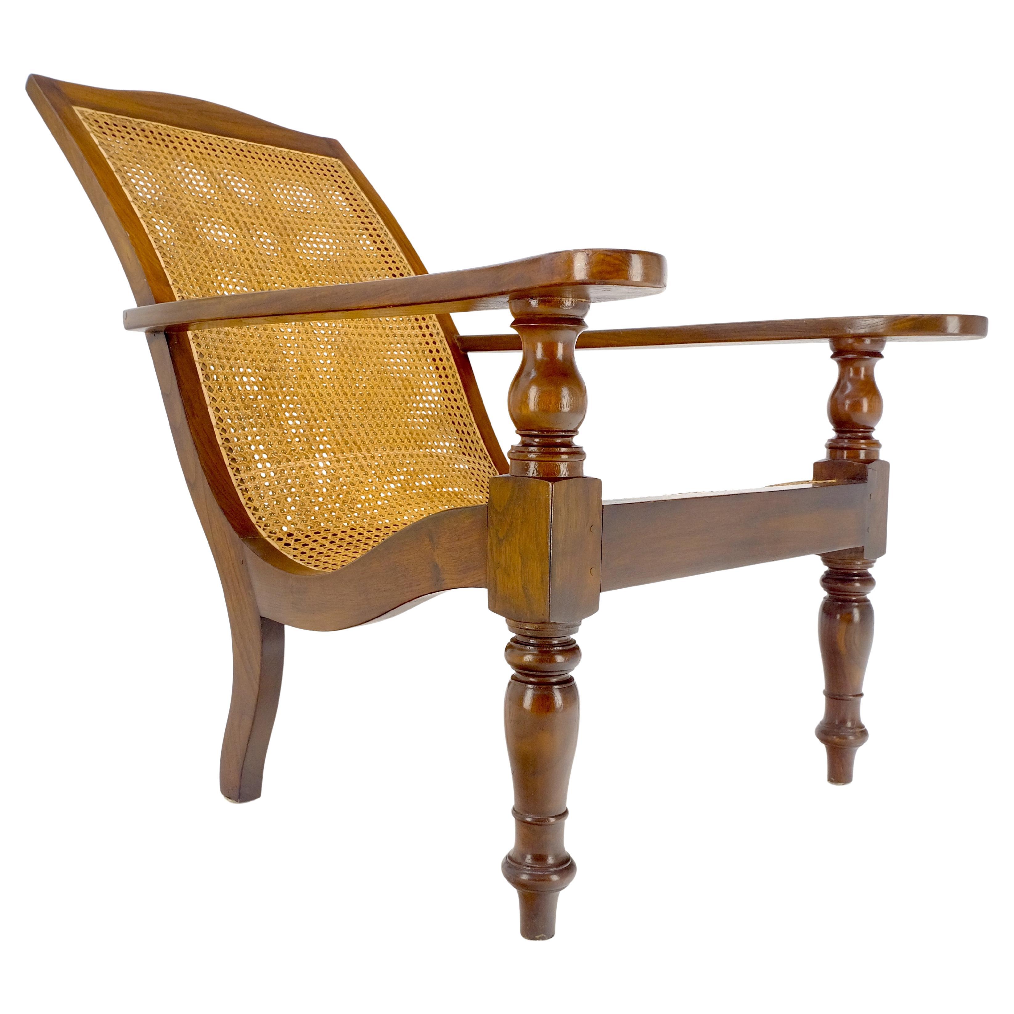 Solid Turned Teak Mid Century Modern Cane Back Lounge Chair MINT For Sale