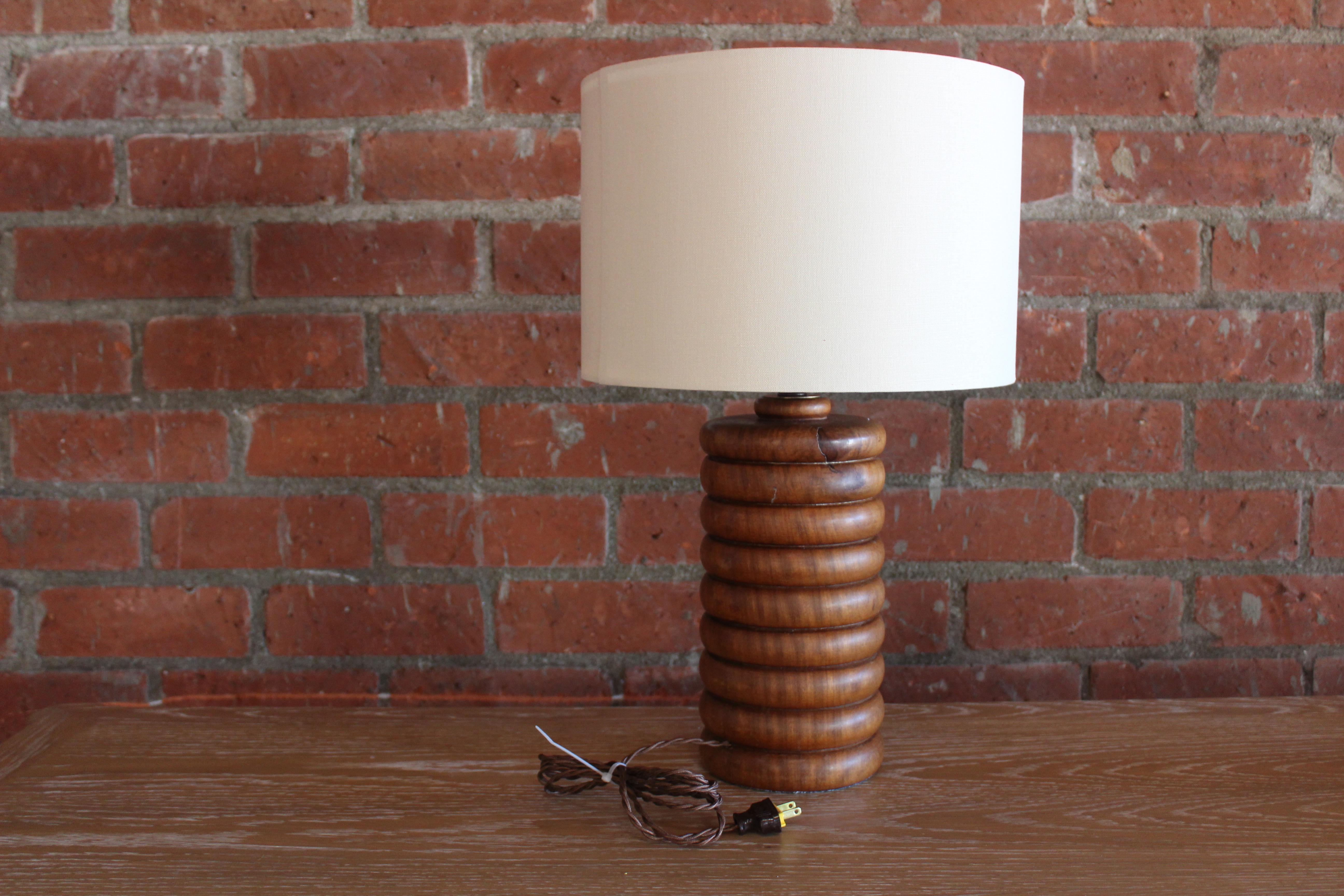Solid Turned Walnut Table Lamp, France, 1960s 3