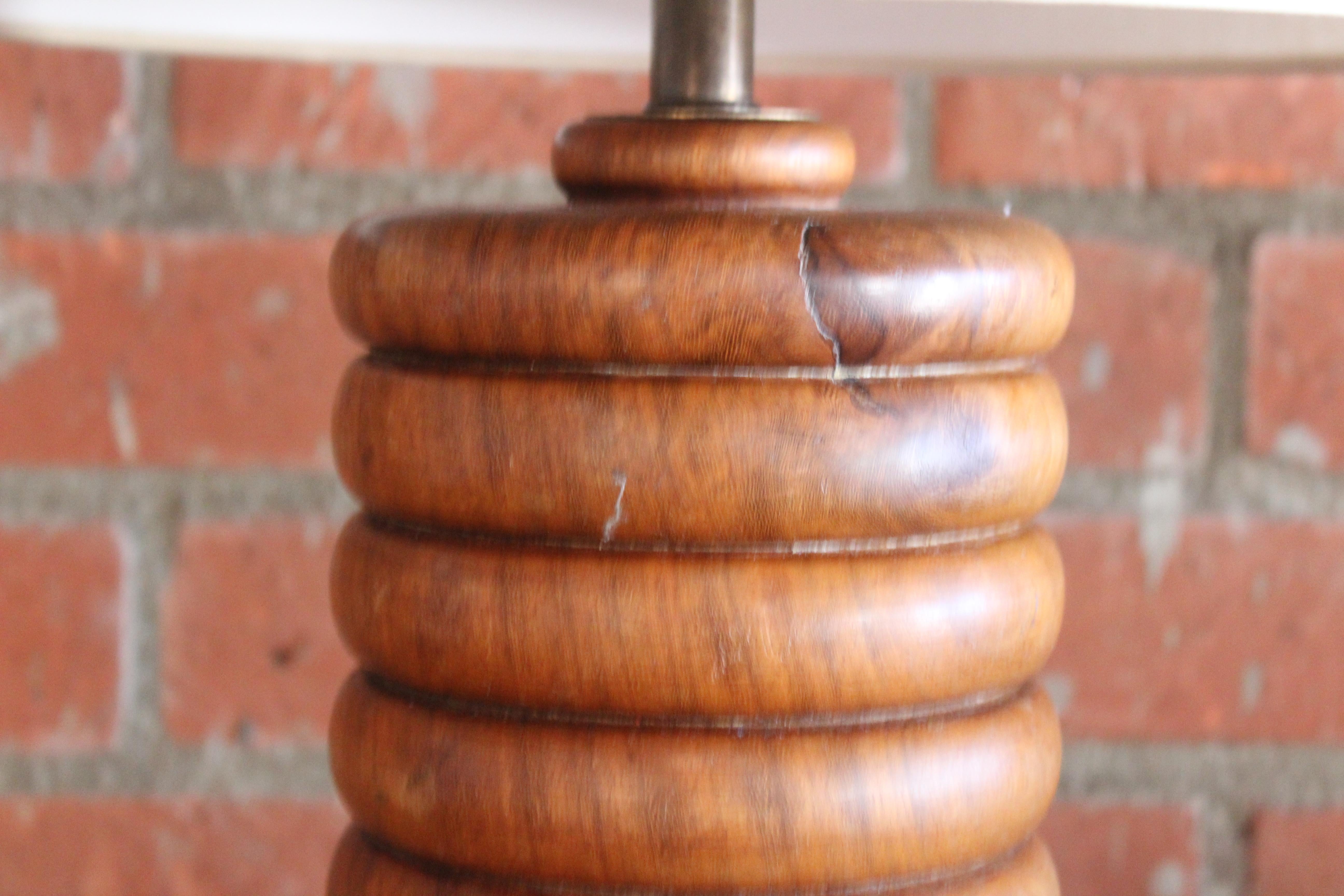 Solid Turned Walnut Table Lamp, France, 1960s 5