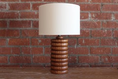 Solid Turned Walnut Table Lamp, France, 1960s