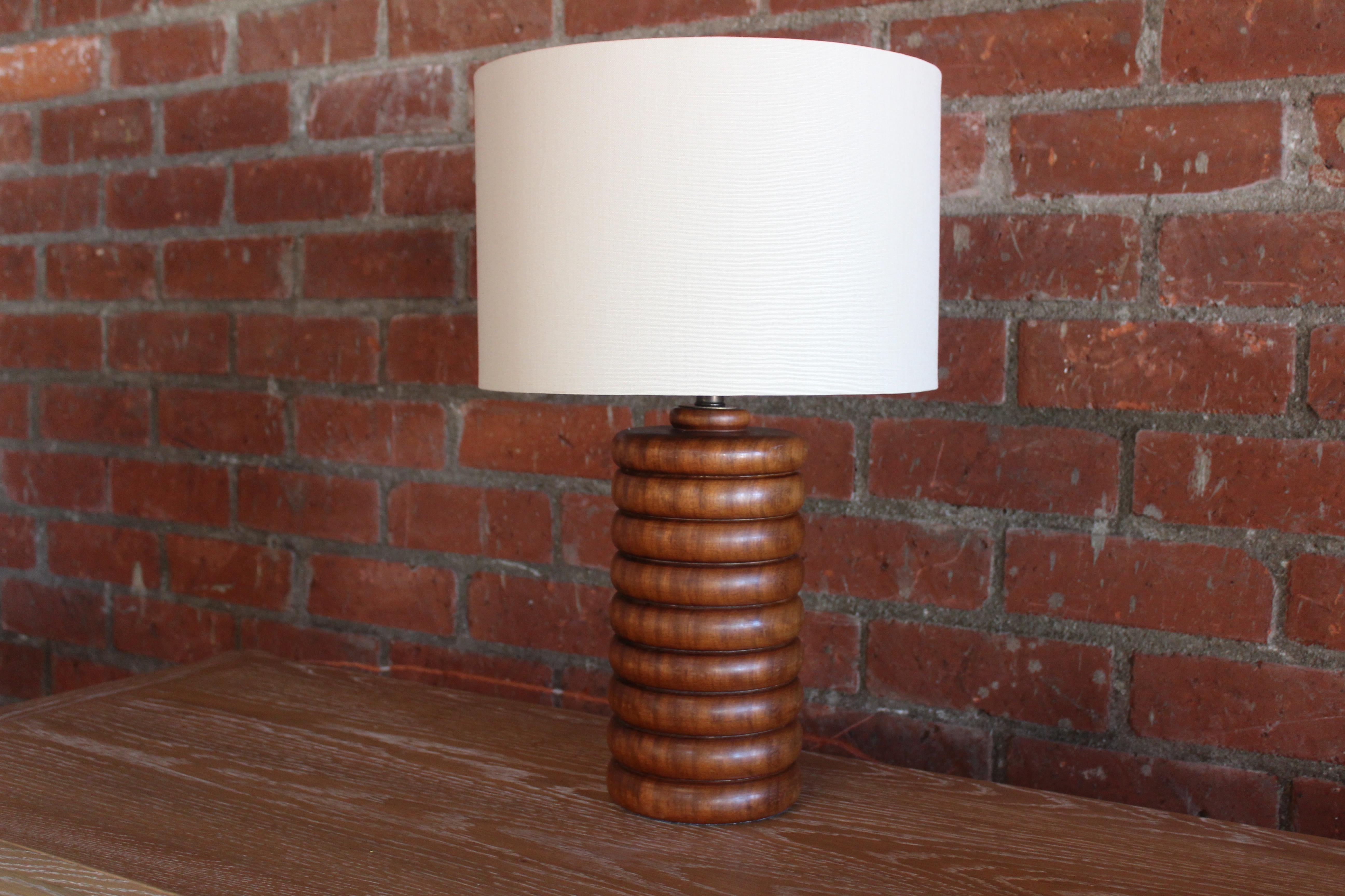 Mid-Century Modern Solid Turned Walnut Table Lamp, France, 1960s