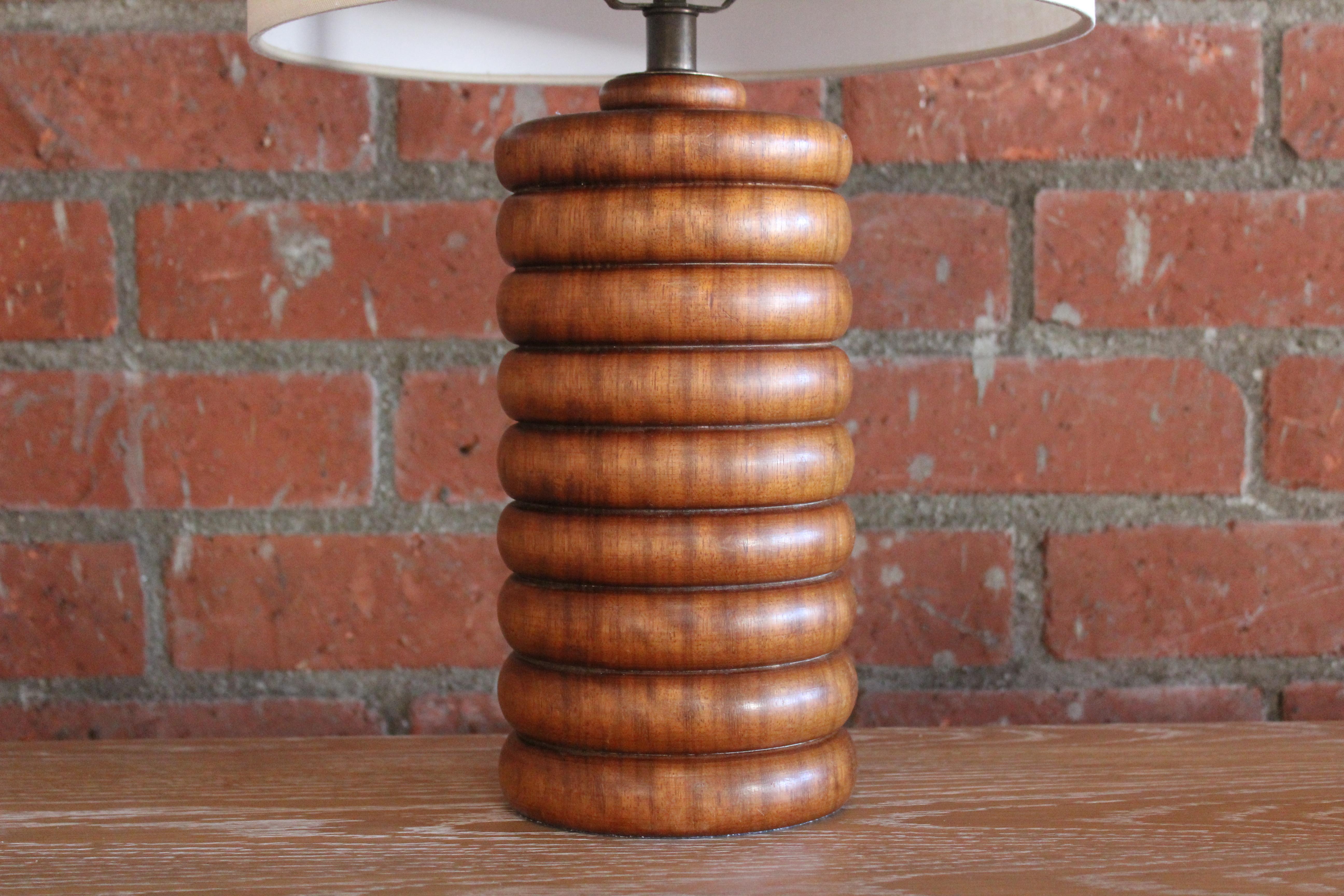 Solid Turned Walnut Table Lamp, France, 1960s In Excellent Condition In Los Angeles, CA