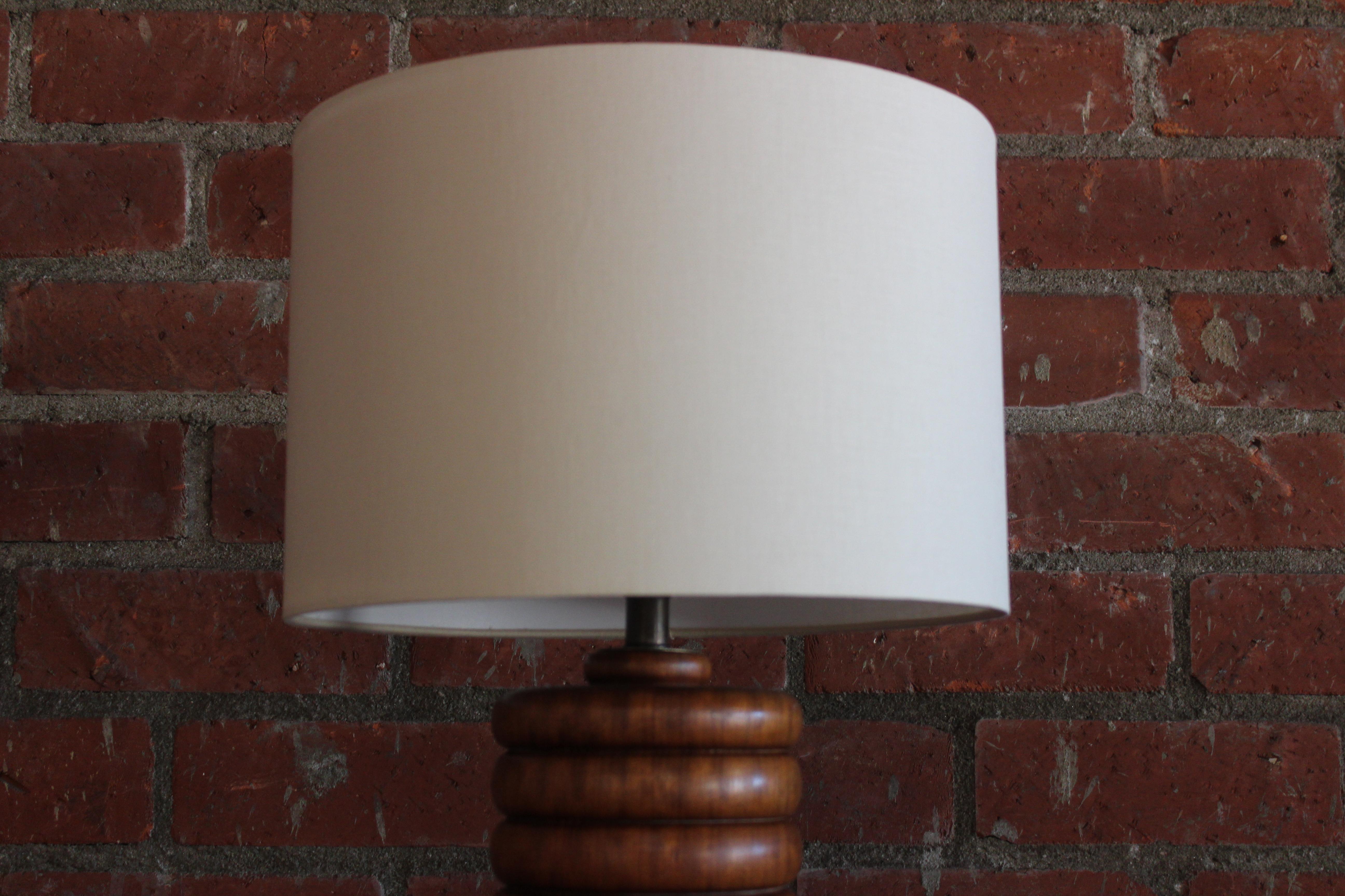 Mid-20th Century Solid Turned Walnut Table Lamp, France, 1960s