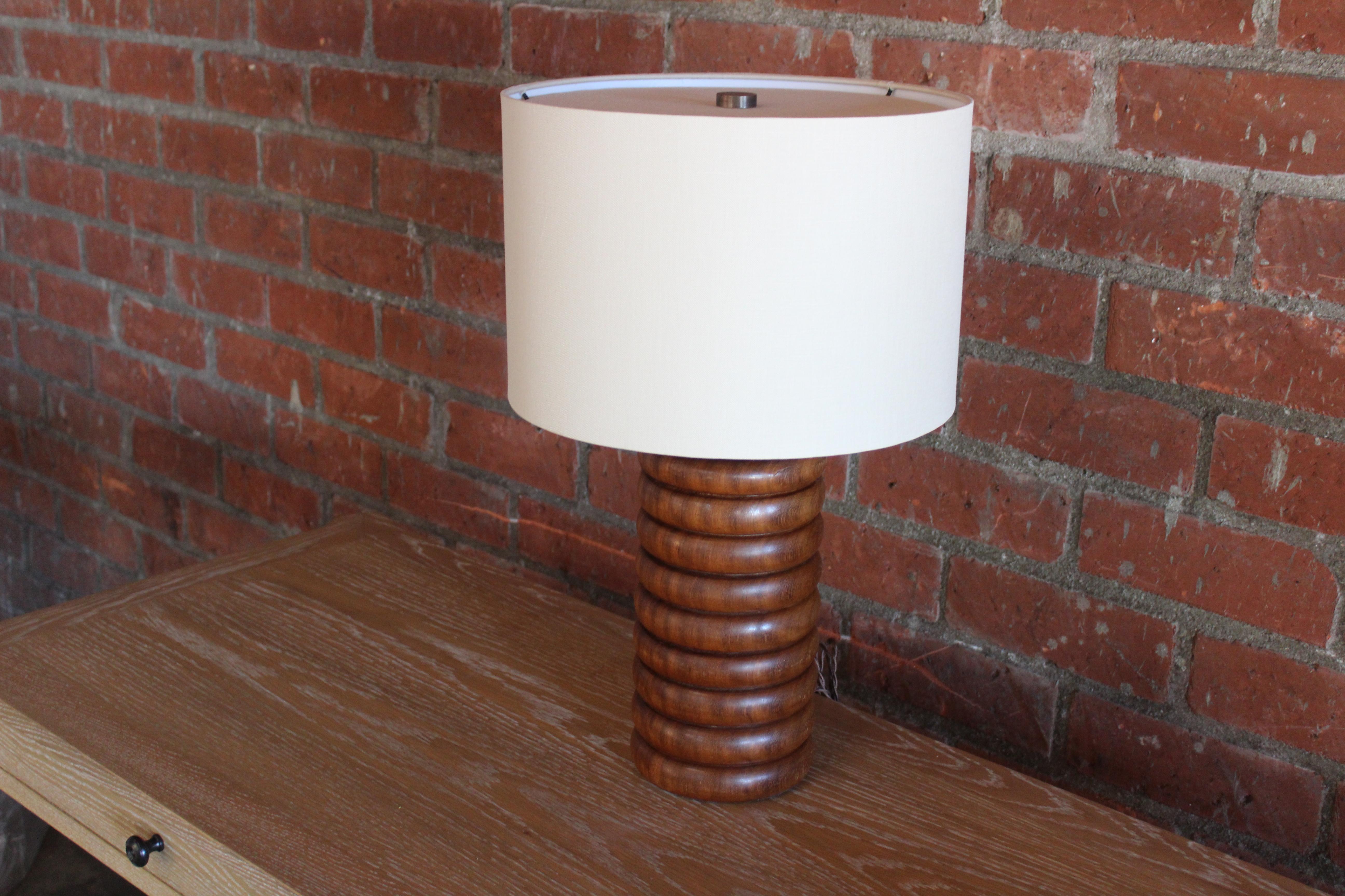 Solid Turned Walnut Table Lamp, France, 1960s 1