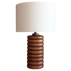 Solid Turned Walnut Table Lamp, France, 1960s