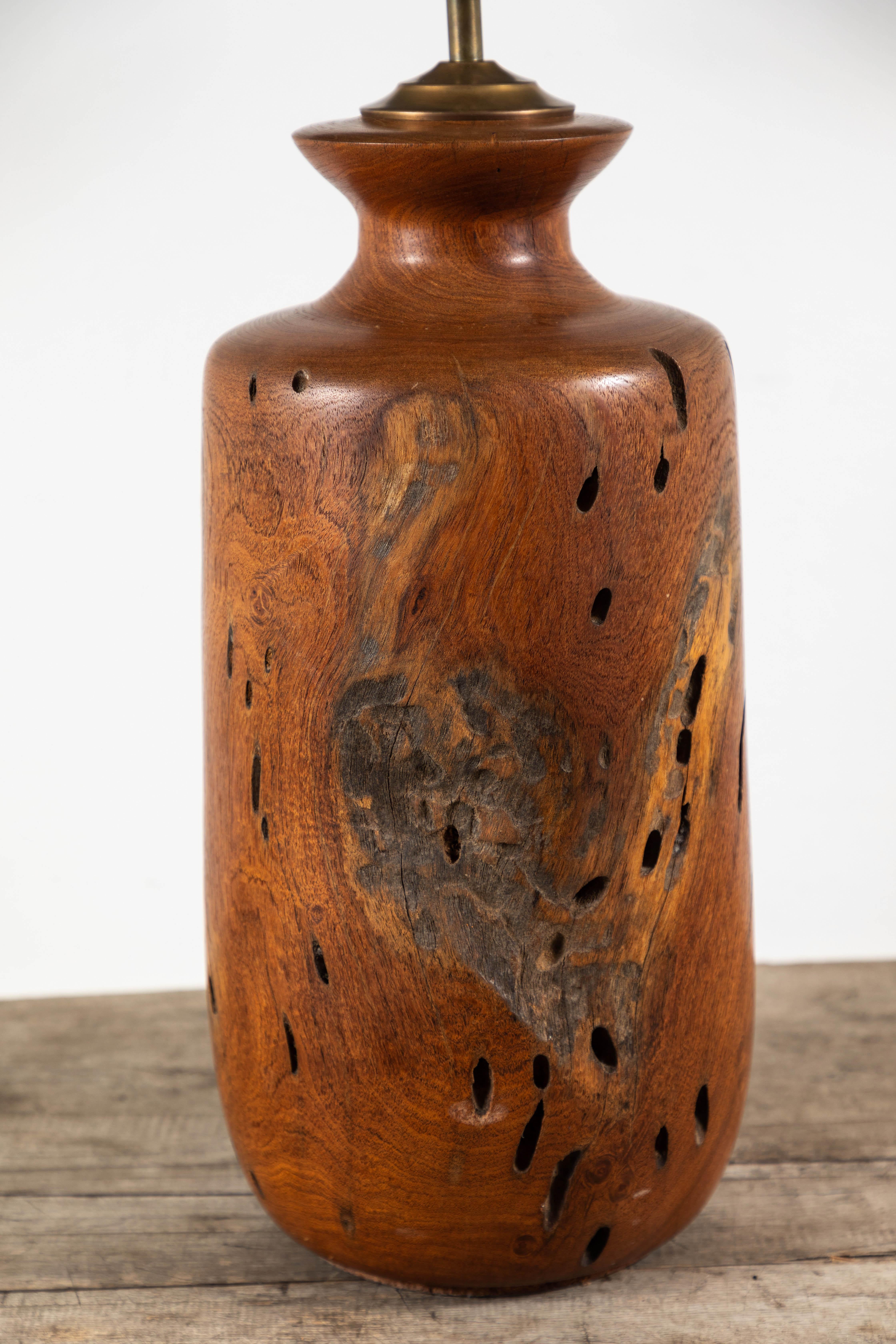 Mid-20th Century Solid Turned Walnut Wood Table Lamp