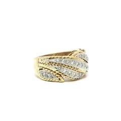 Solid Two Tone Gold 0.30tw Old Single Cut Diamonds Leaf Twisted Wire Band Ring