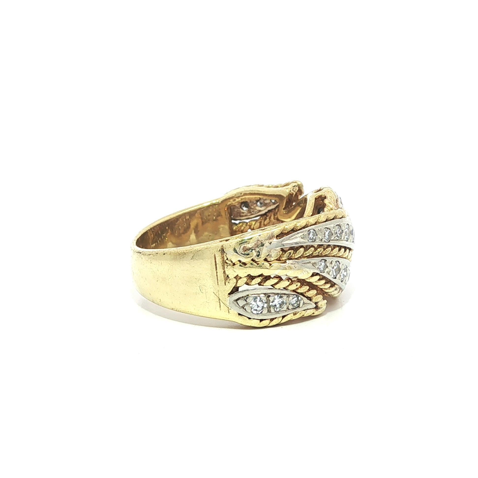 Taille simple Bague en or massif bicolore 0.30tw Old Single Cut Diamonds Leaf Twisted Wire Band en vente