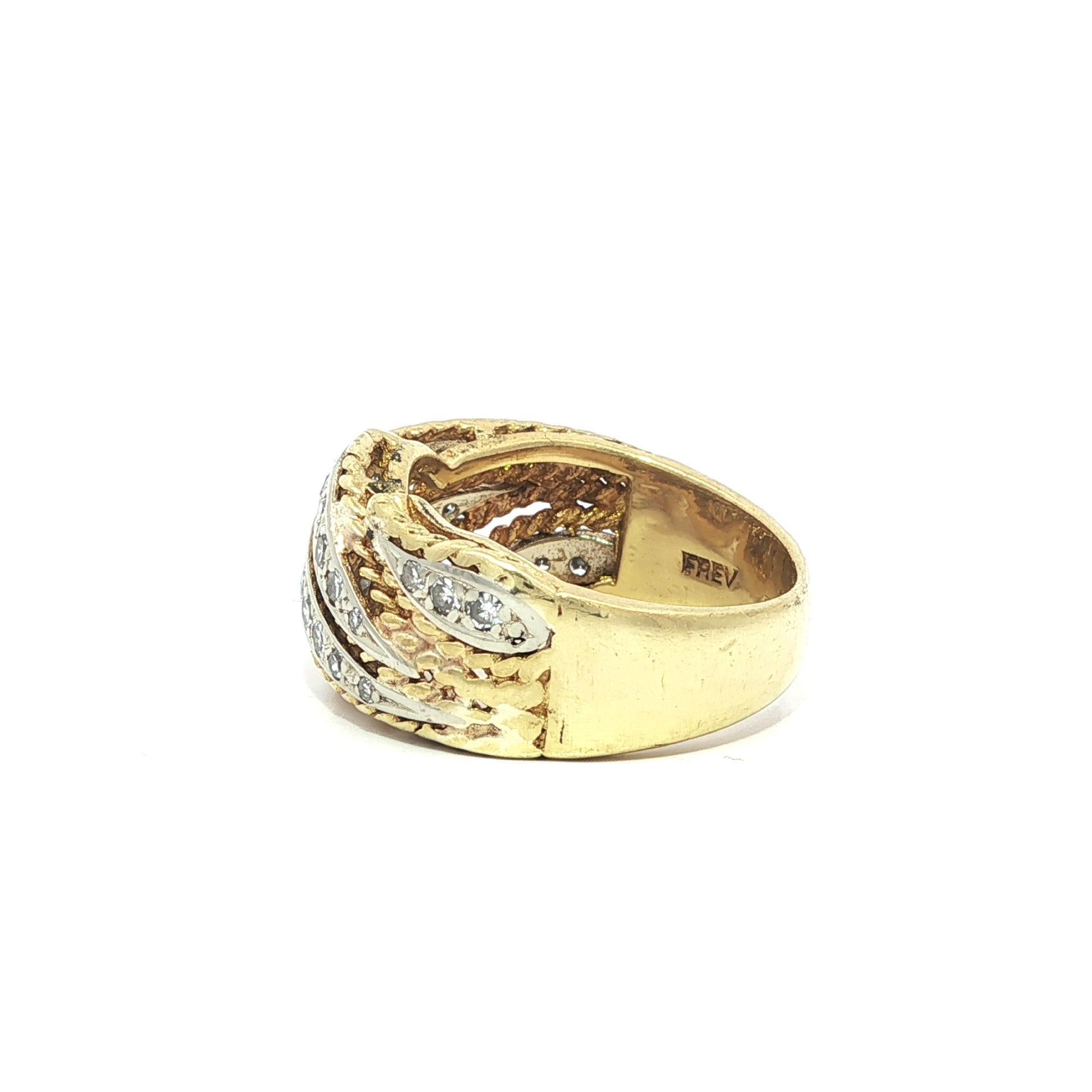 Bague en or massif bicolore 0.30tw Old Single Cut Diamonds Leaf Twisted Wire Band Pour femmes en vente