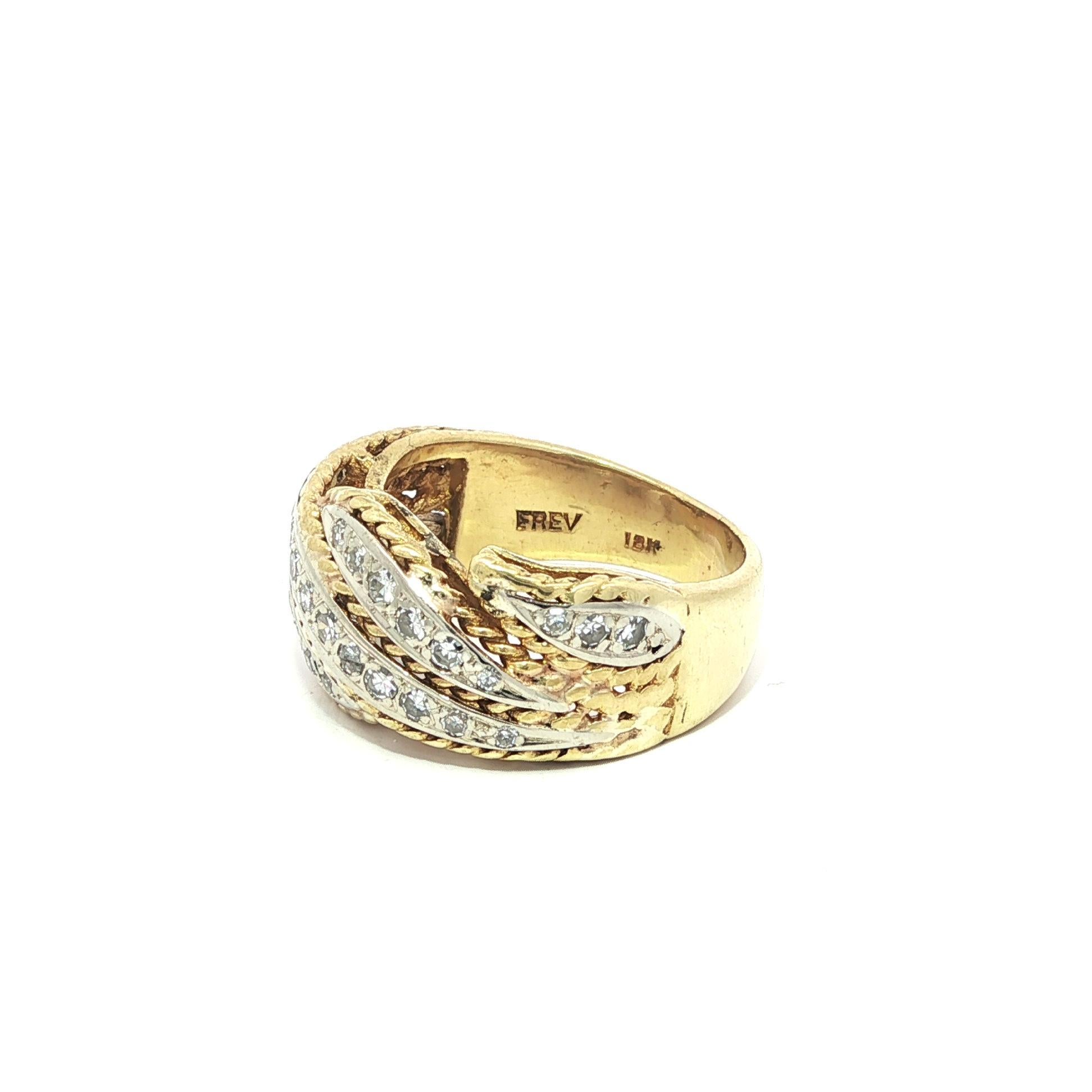 Bague en or massif bicolore 0.30tw Old Single Cut Diamonds Leaf Twisted Wire Band en vente 2