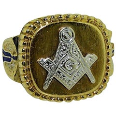 Solid Two-Tone Gold Art Deco Masonic Lodge Ring