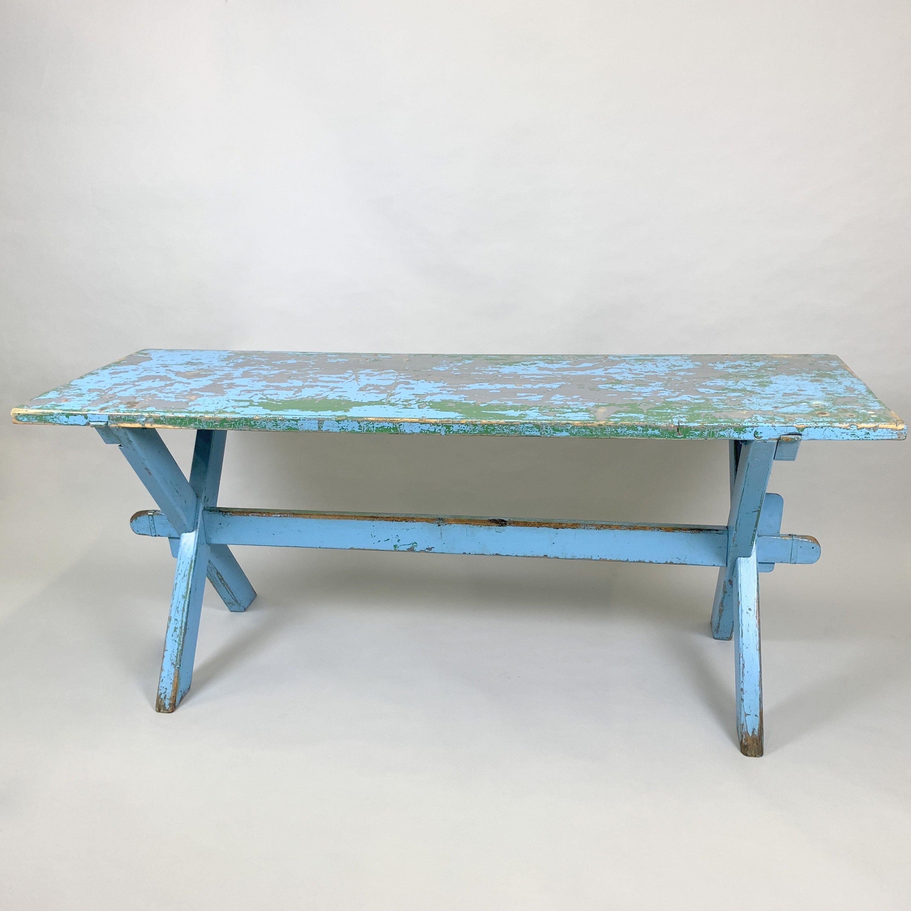 This unique work table from a factory in the former Czechoslovakia can be easily used as a dining table and make your interior truly special. Completely cleaned and sealed with a special oil.
