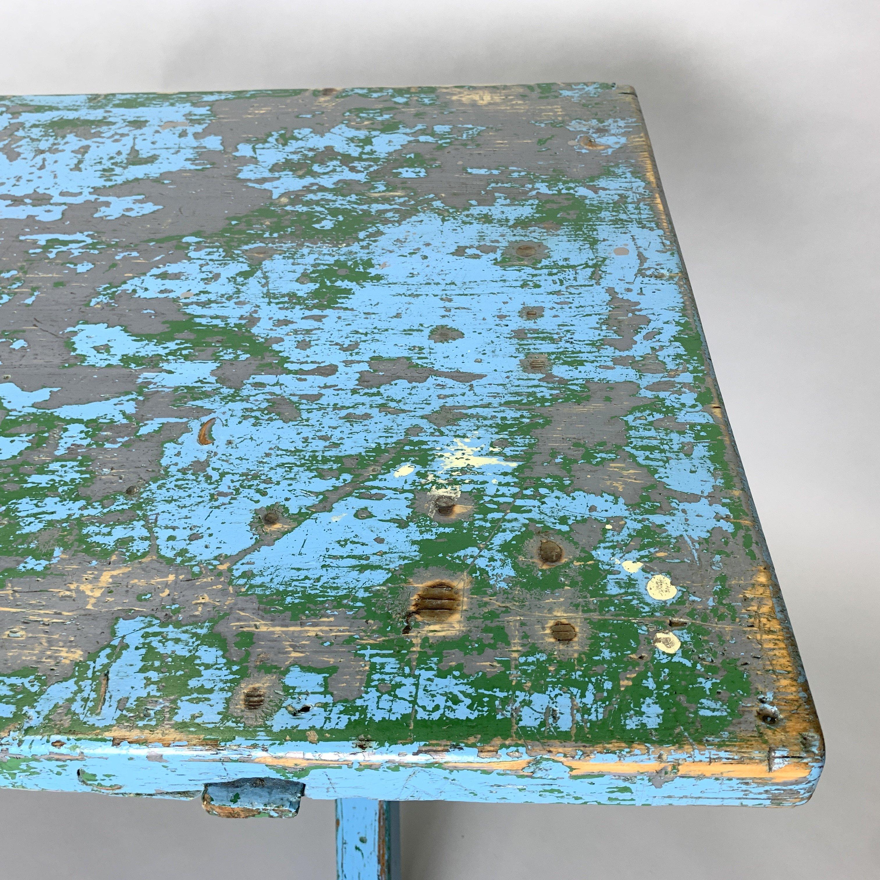 Industrial Solid Vintage All-Wood Table with Original Patina, 1910s For Sale