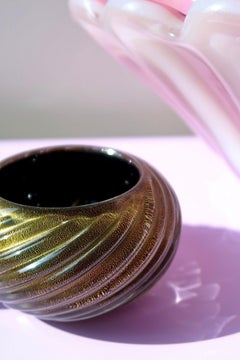Solid Vintage Murano Bonbonniere Bowl Black and Gold Inclusions