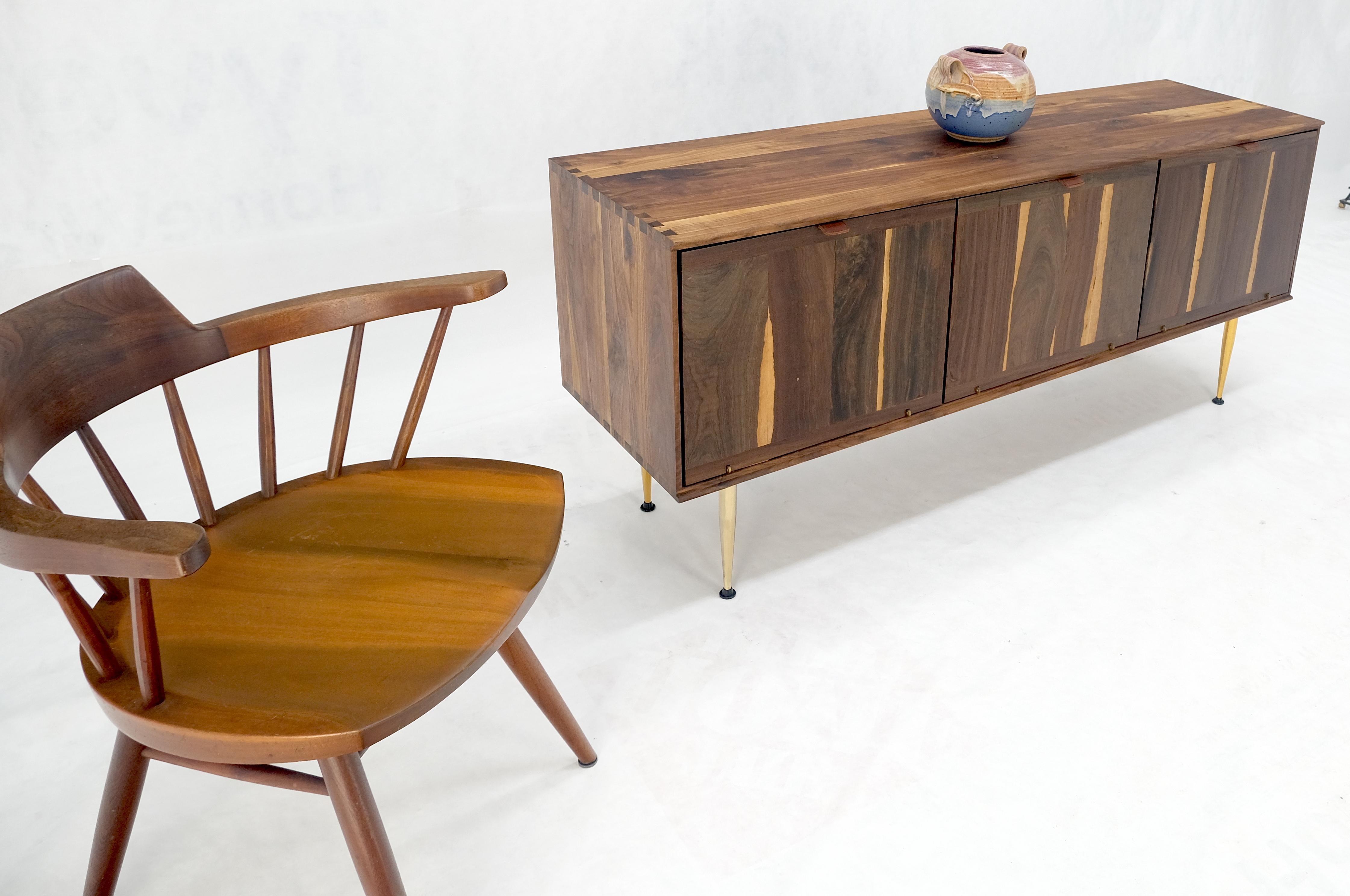Mid-Century Modern Solid Walnut 3 Drop Front Doors Compartments Compact Dovetail Joints Credenza For Sale