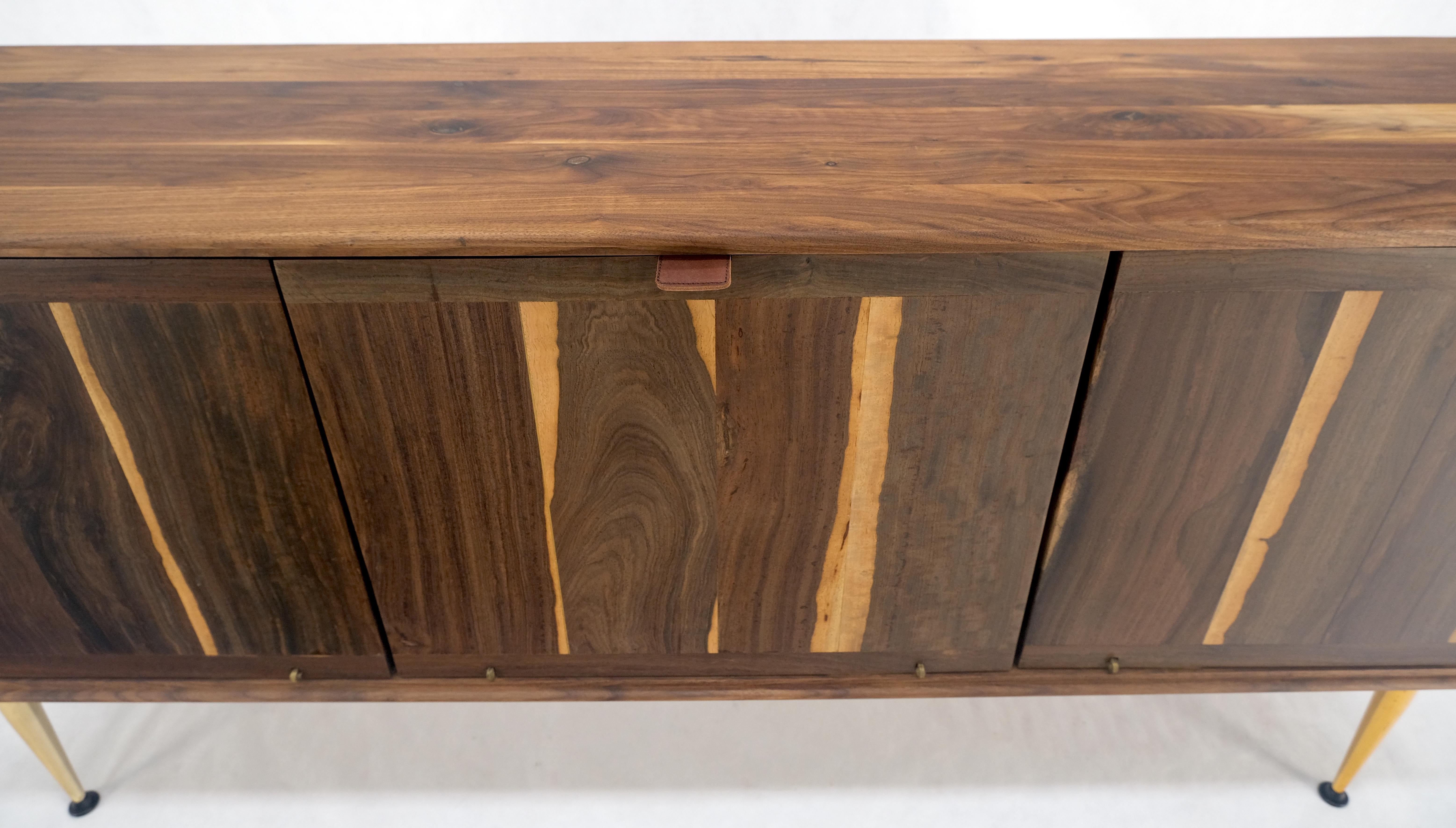 Brass Solid Walnut 3 Drop Front Doors Compartments Compact Dovetail Joints Credenza For Sale
