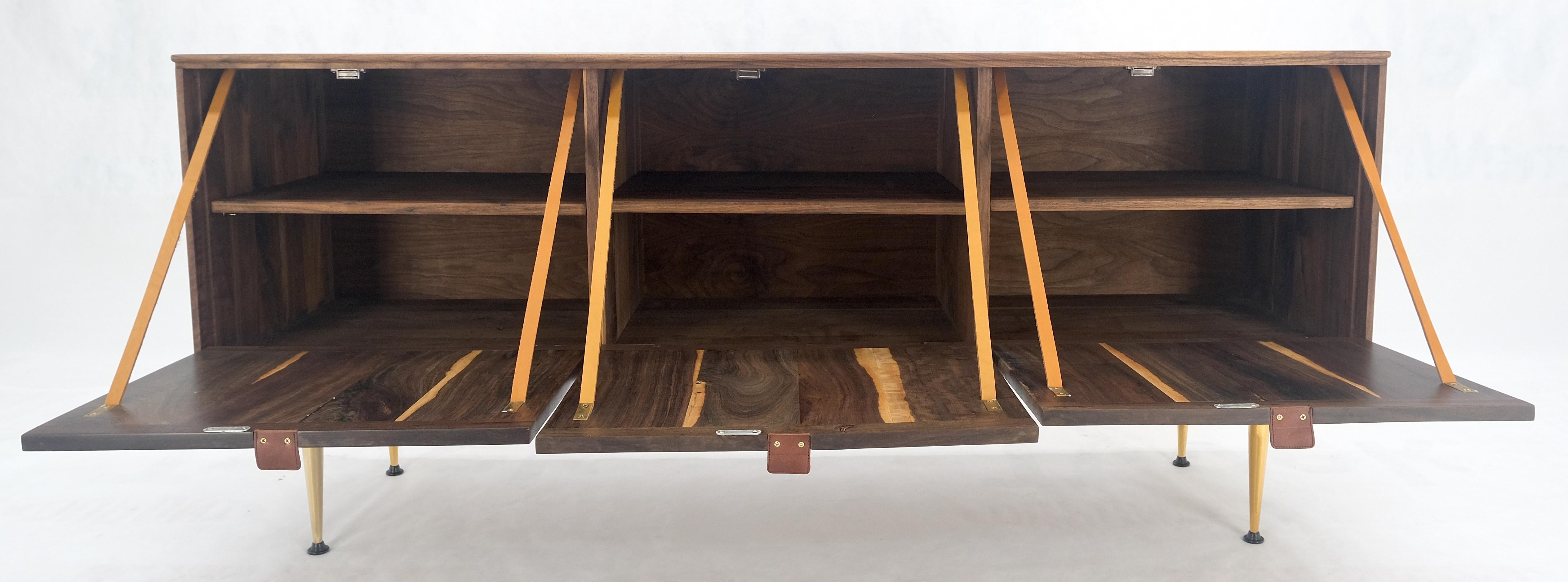 Solid Walnut 3 Drop Front Doors Compartments Compact Dovetail Joints Credenza For Sale 1