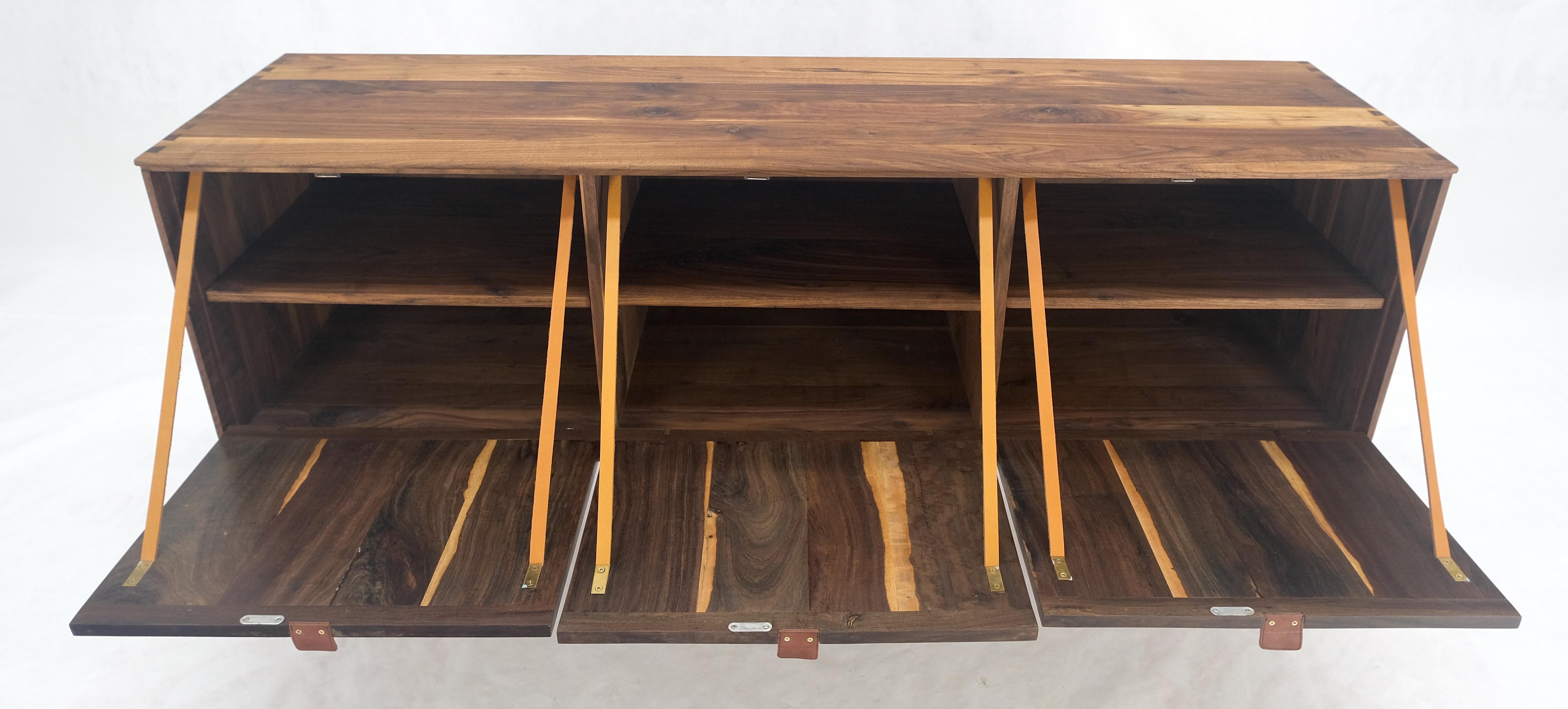 Solid Walnut 3 Drop Front Doors Compartments Compact Dovetail Joints Credenza For Sale 2