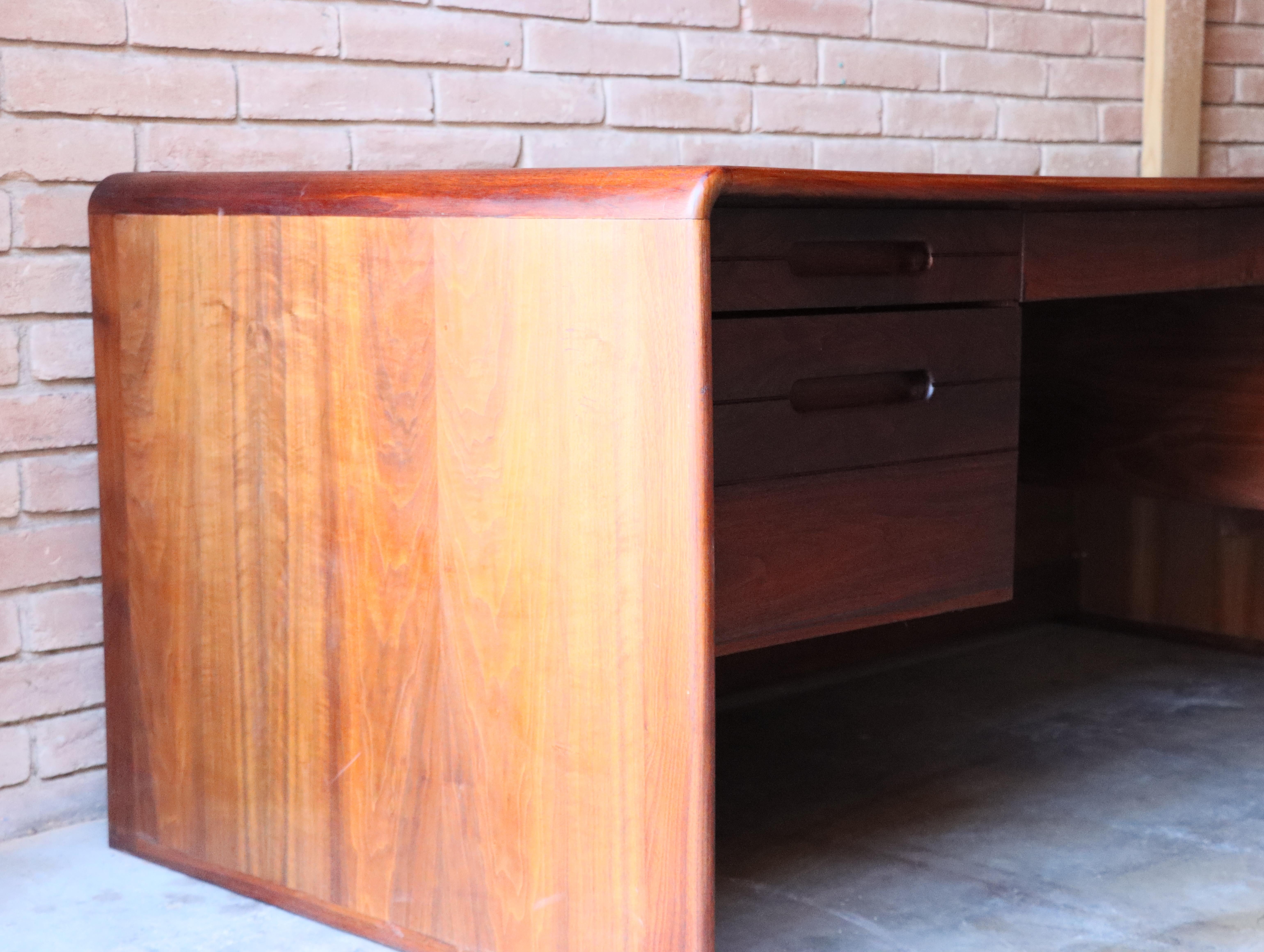 Solid Walnut and Burlwood Desk by Lou Hodges, California Design, 1970s For Sale 5