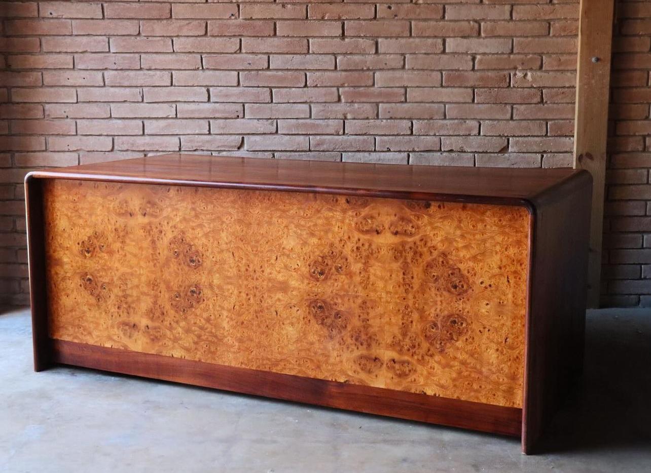 Mid-Century Modern Solid Walnut and Burlwood Desk by Lou Hodges, California Design, 1970s For Sale