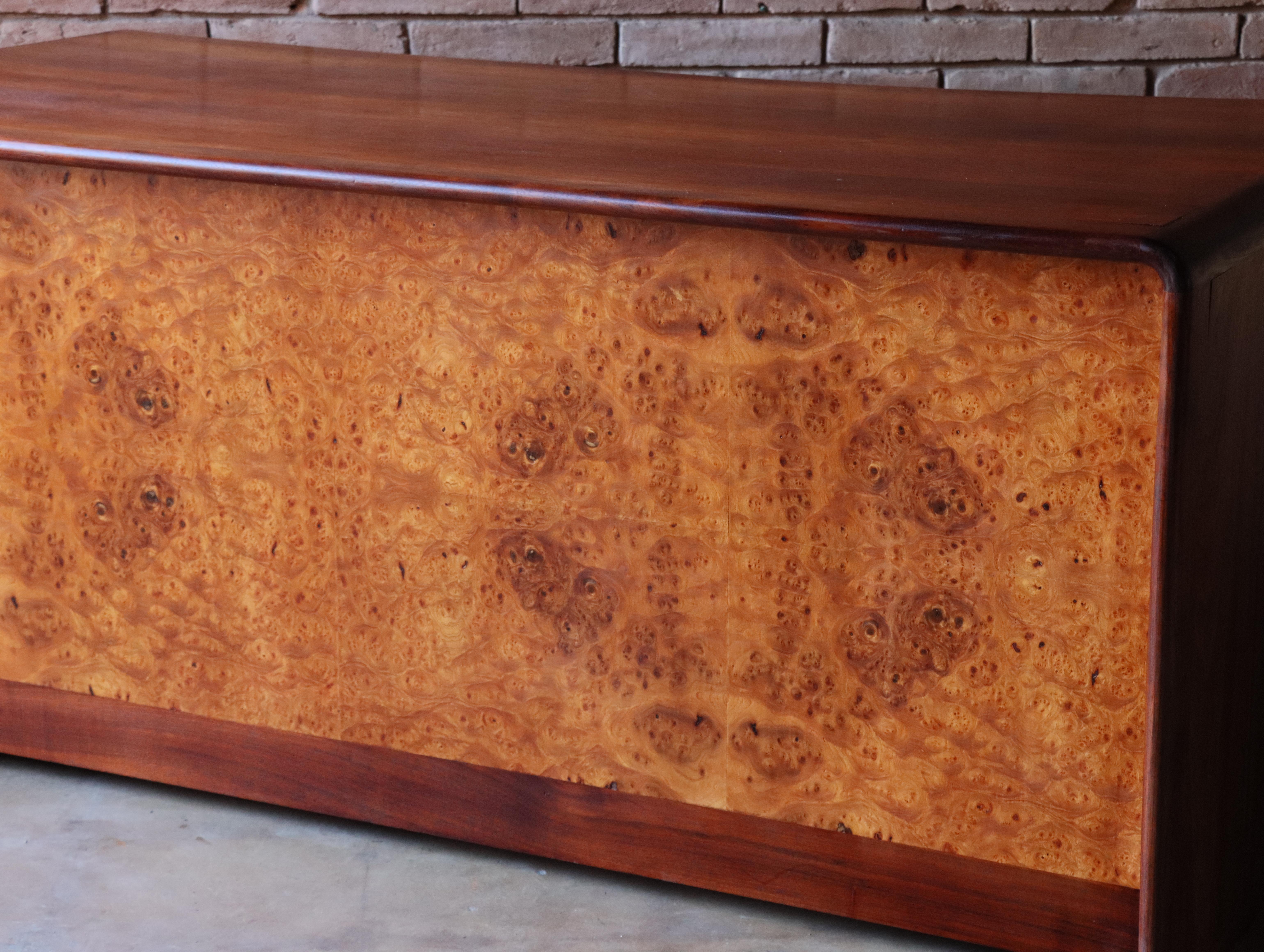 Hand-Crafted Solid Walnut and Burlwood Desk by Lou Hodges, California Design, 1970s For Sale