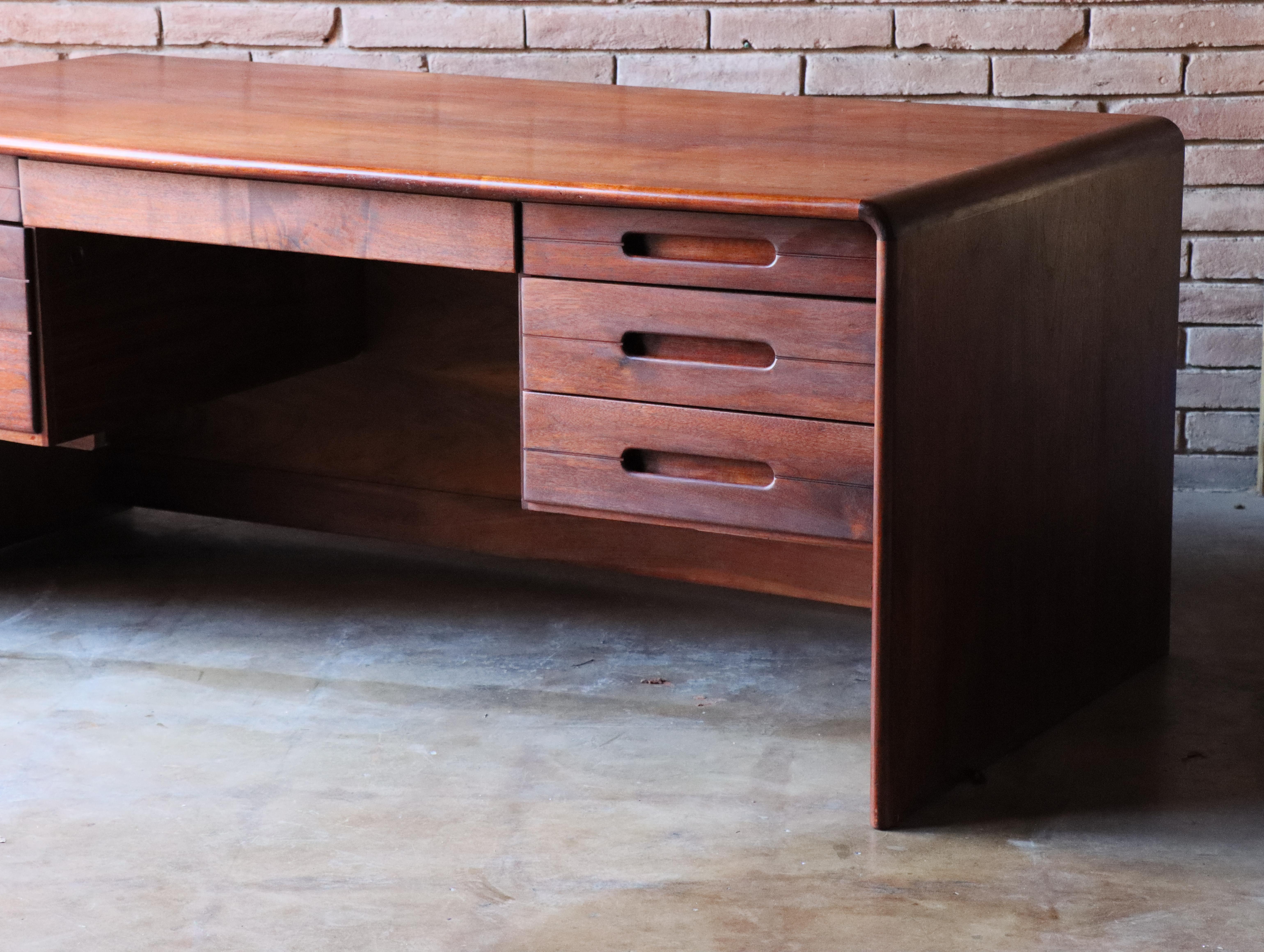 Late 20th Century Solid Walnut and Burlwood Desk by Lou Hodges, California Design, 1970s For Sale