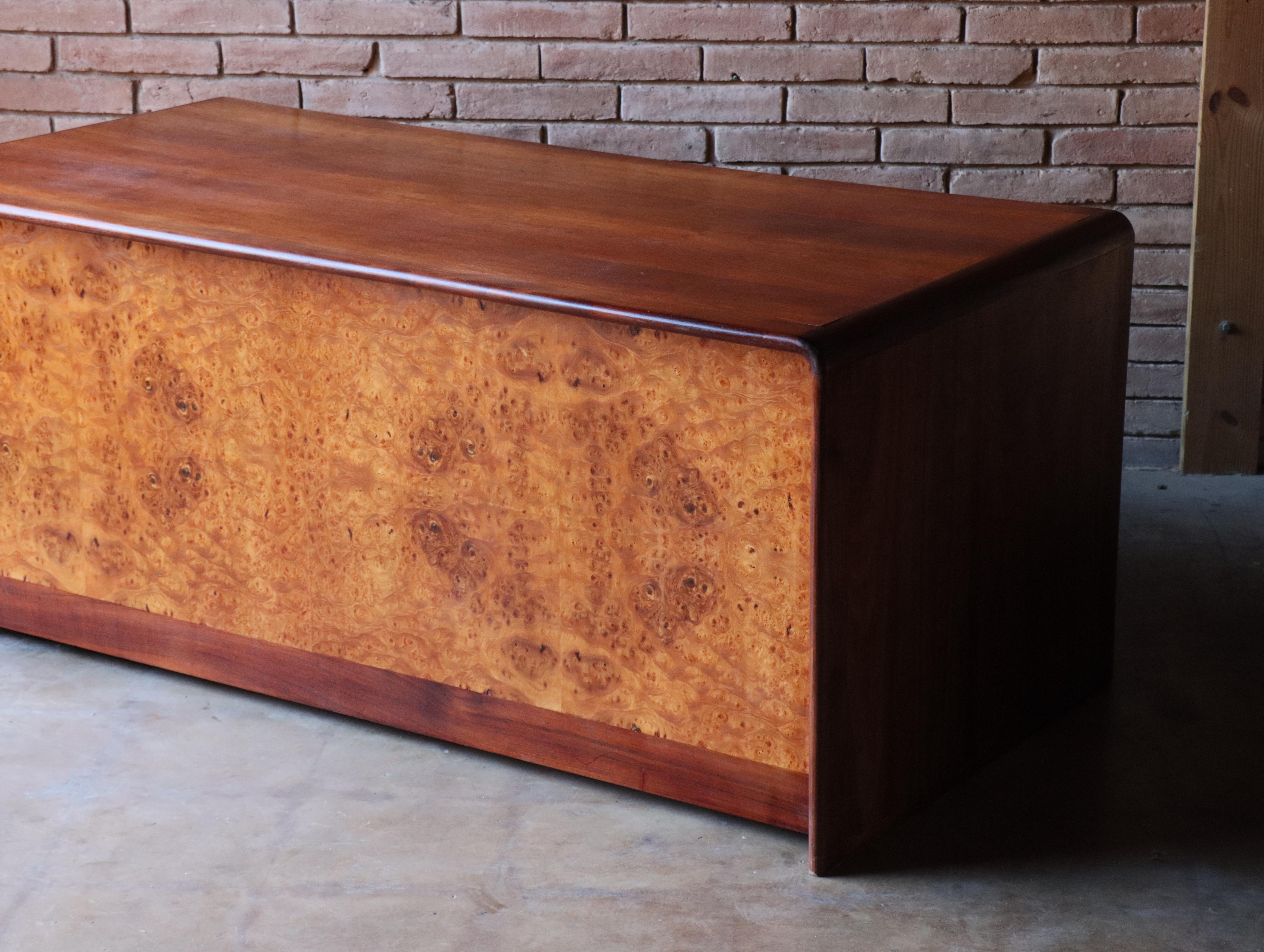 Solid Walnut and Burlwood Desk by Lou Hodges, California Design, 1970s For Sale 1