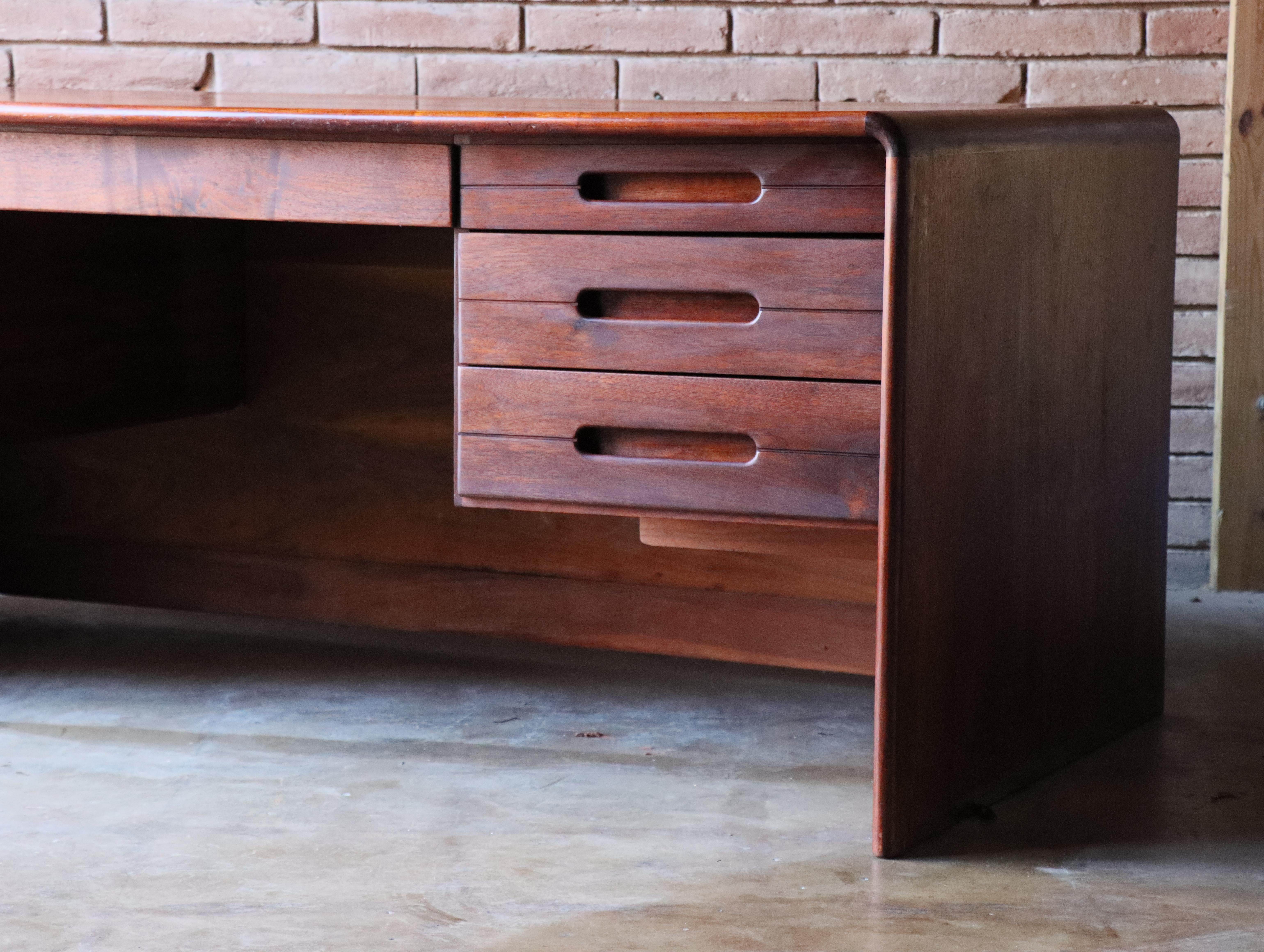 Solid Walnut and Burlwood Desk by Lou Hodges, California Design, 1970s For Sale 2