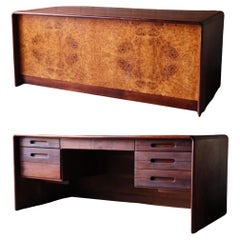 Vintage Solid Walnut and Burlwood Desk by Lou Hodges, California Design, 1970s